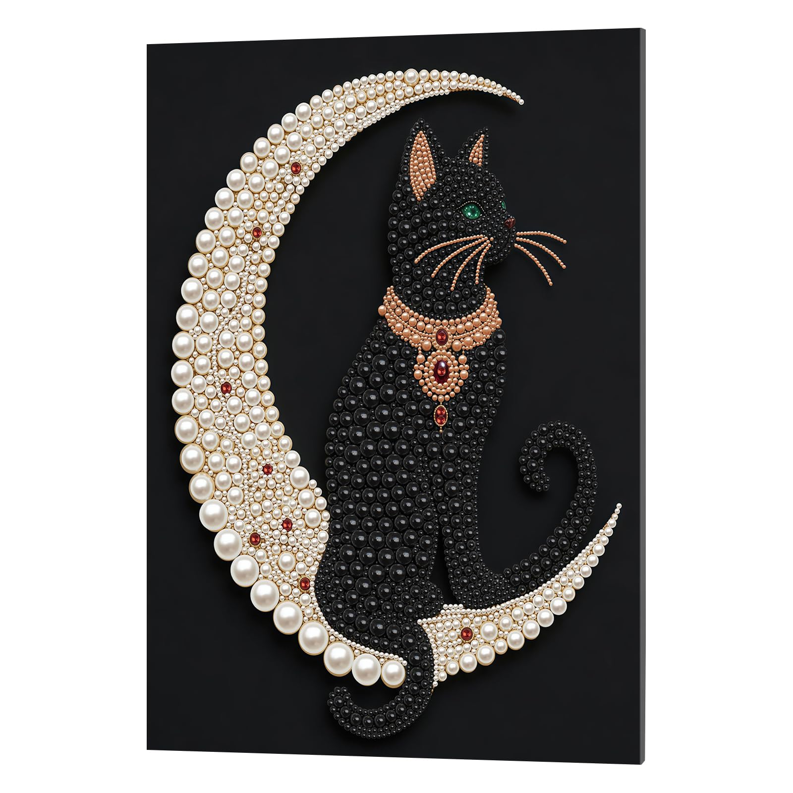 POETRYDRAW Black Cat Pearl Painting Kit with Frame 11.81x15.75In Wall