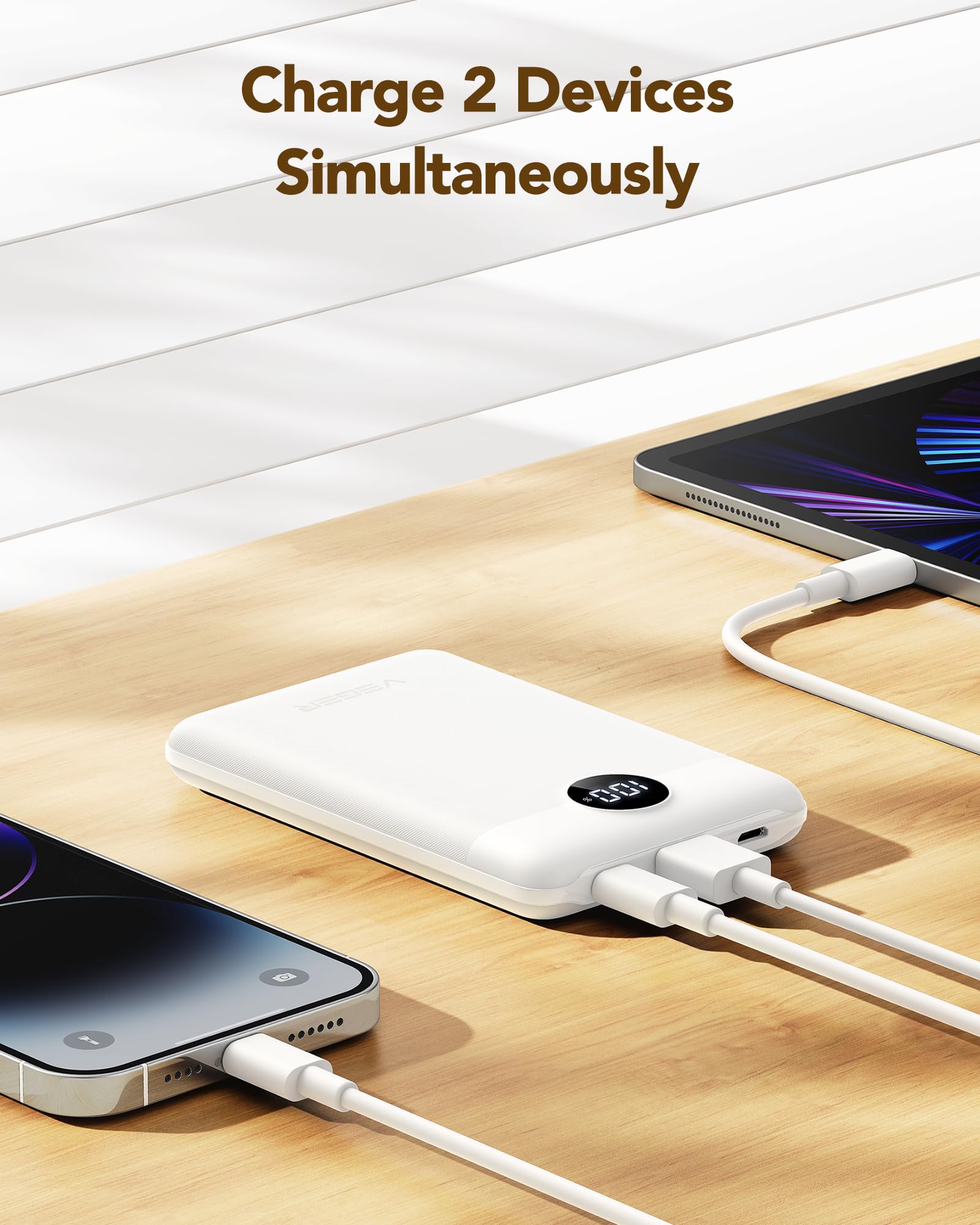 VEGER Power Bank 10000mAh, sottile e leggero Caricabatterie Portatile da Carica Rapida con LED Display, Mini Batteria Esterna universale Compatibile con iPhone, iPad, Huawei, Gilet Riscaldato ecc.