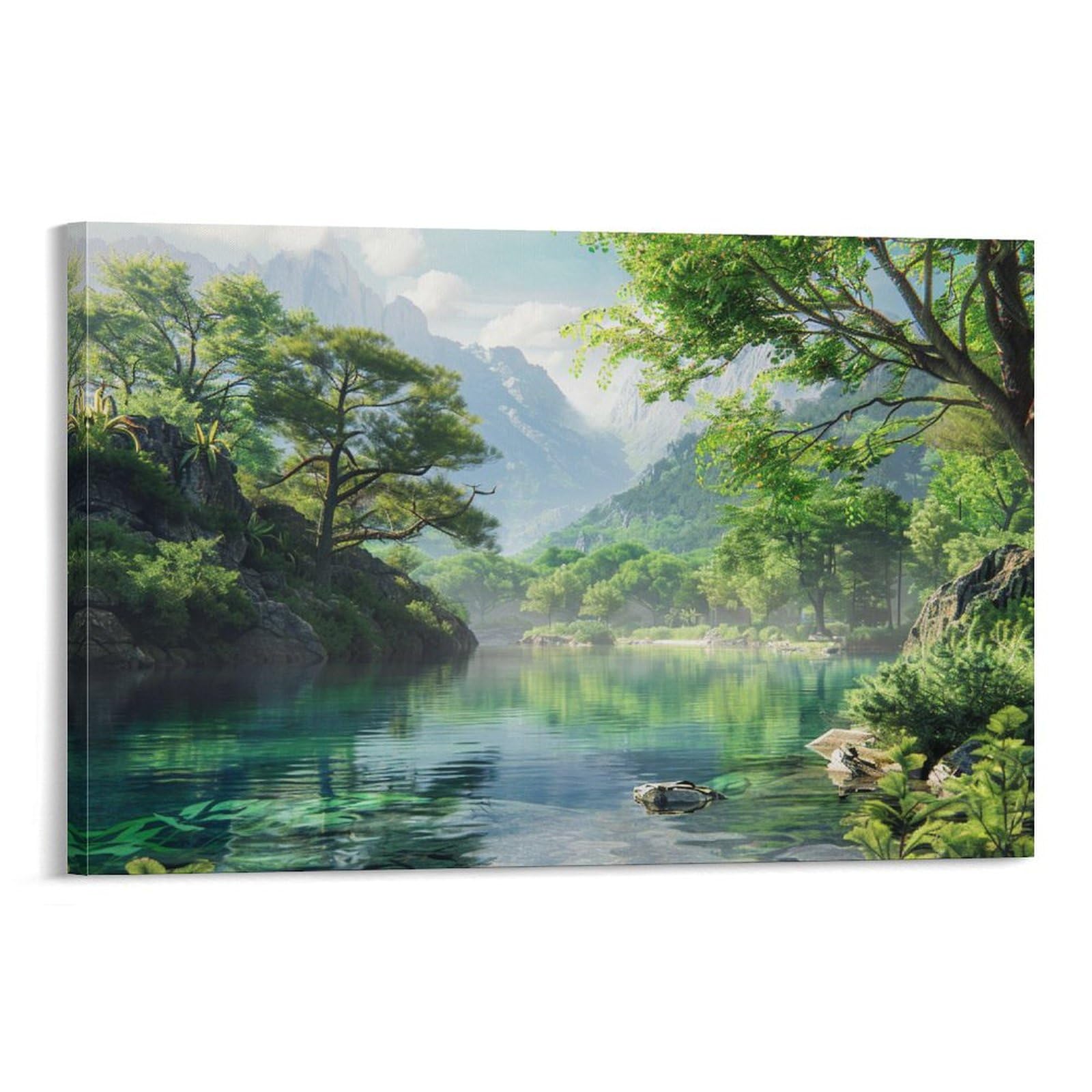 Amazon.co.jp: 絵画 春の山の川の森の風景インテリア 絵画 美しい自然 