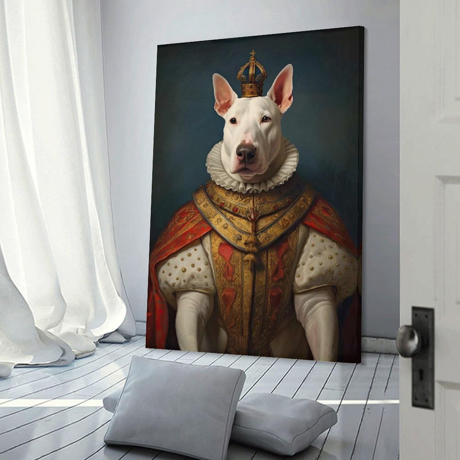 Junmoney Wall Picture Print English Bull Terrier King, 20x30inch(50x75cm), for Hallway, Bedroom Or Modern Interiors, Thoughtful Wall Decor for Art Lovers
