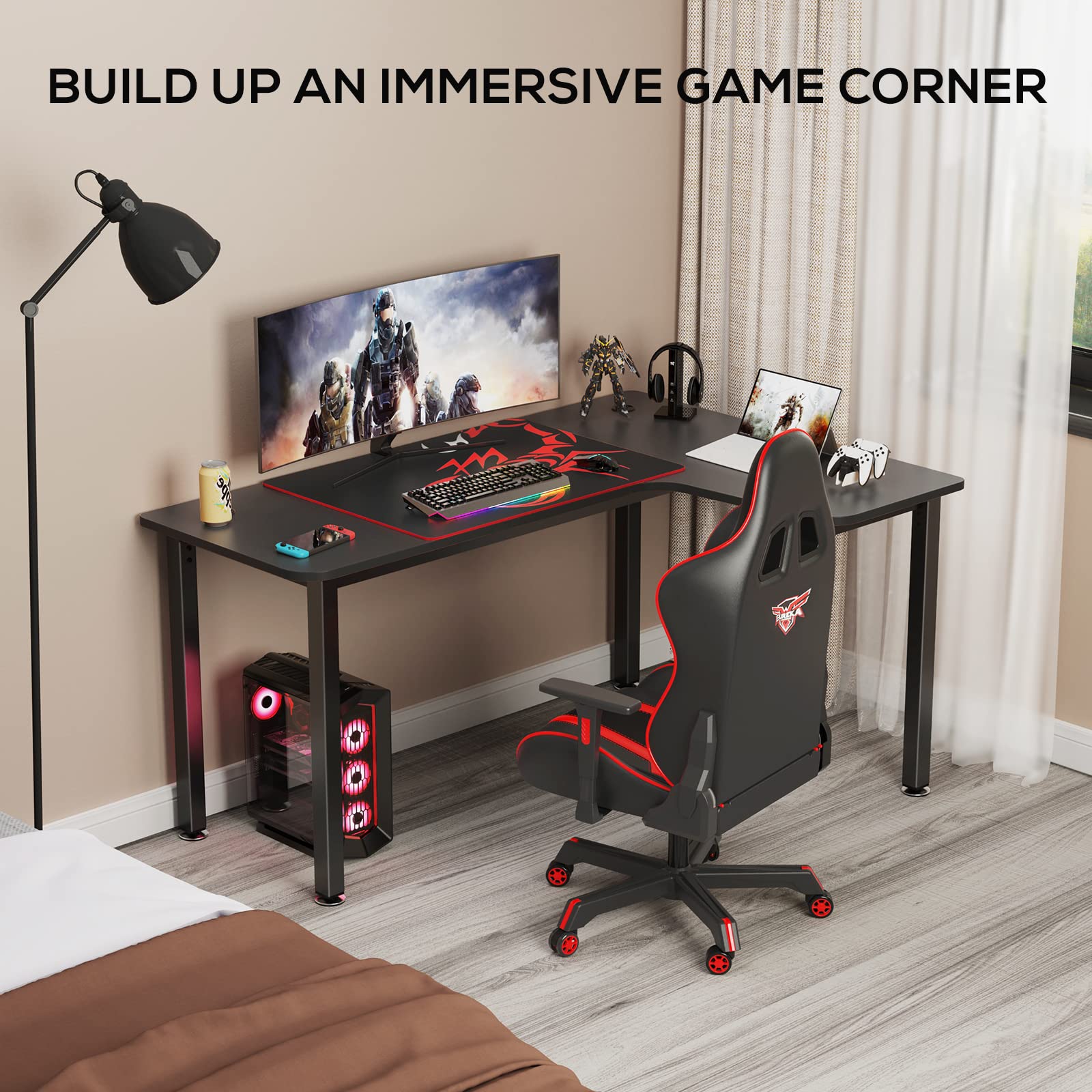 EUREKA ERGONOMIC Gaming Desk 155cm Corner Desk Large L Shaped Gaming Computer Desk with Cable