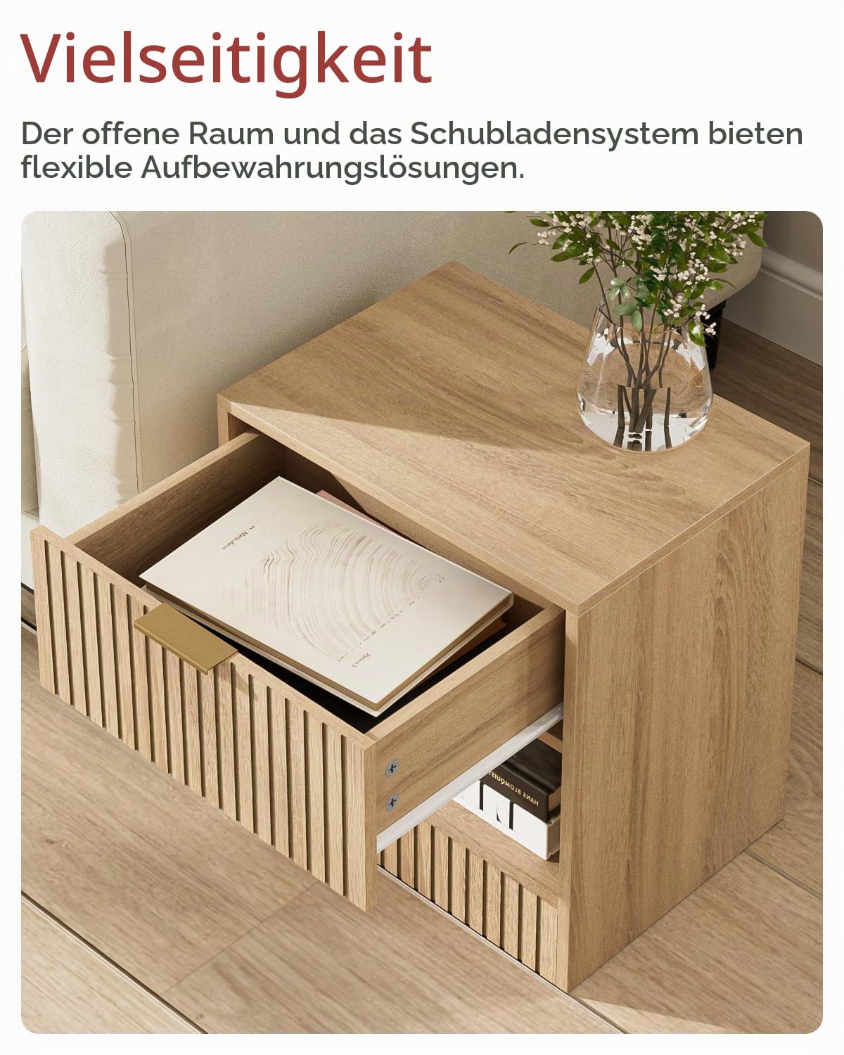 HEYZOEY Klein Nachttisch Eiche mit Schublade & Fach, Modern Beistelltisch