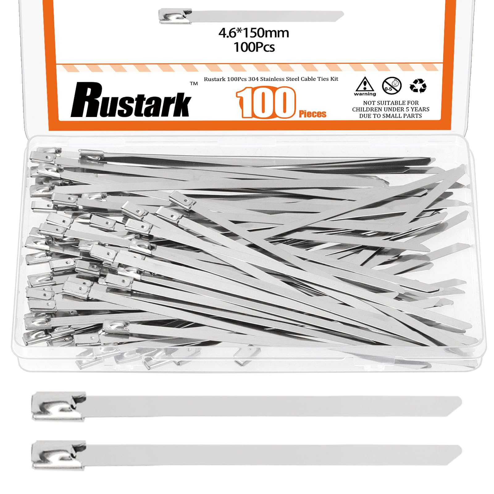 Rustark 100Pcs 150MM/5.9 Inch 304 Stainless Steel Zip Ties Assortment Kit Metal Zip Ties Self-Locking Cable Tie Heavy Duty Chain Link Fence Tie for Exhaust Wrap Machinery Vehicles