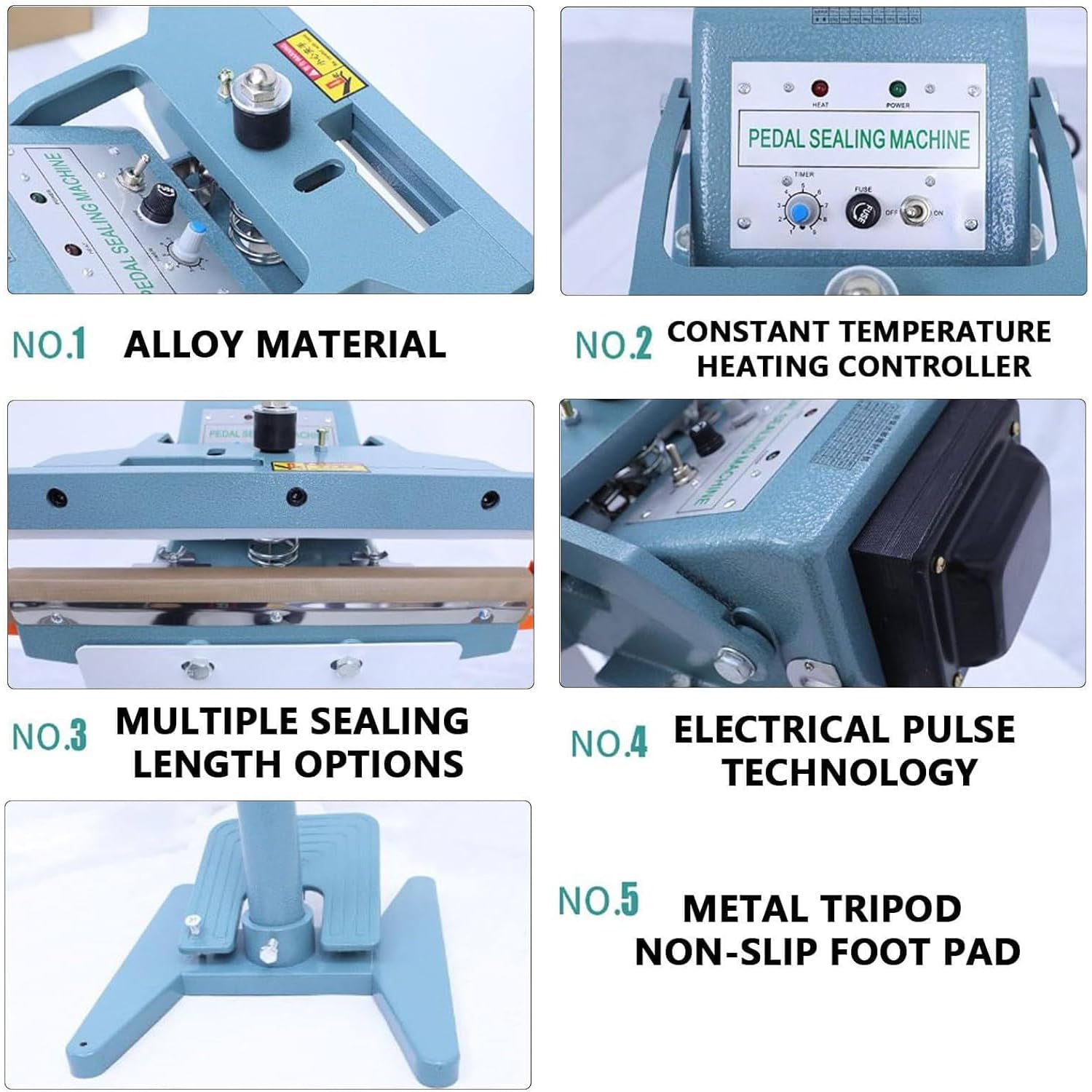 Sellador de impulso con pedal de pie, máquina selladora térmica de 450 mm, 1200 W con control de temperatura constante, ideal para bolsas de plástico y papel kraft