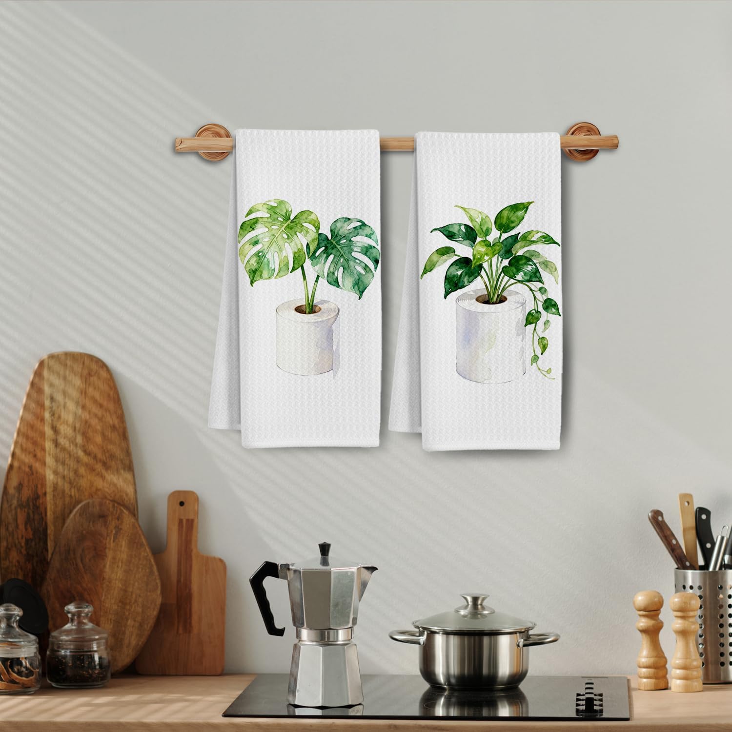 Tropical Bathroom Decor Hand Towels, Monstera Pothos Plant Leaves Botanical Toilet Paper Roll Decorative Hand Towels for Bathroom Washroom Restroom, 16x24 Inch Set of 2