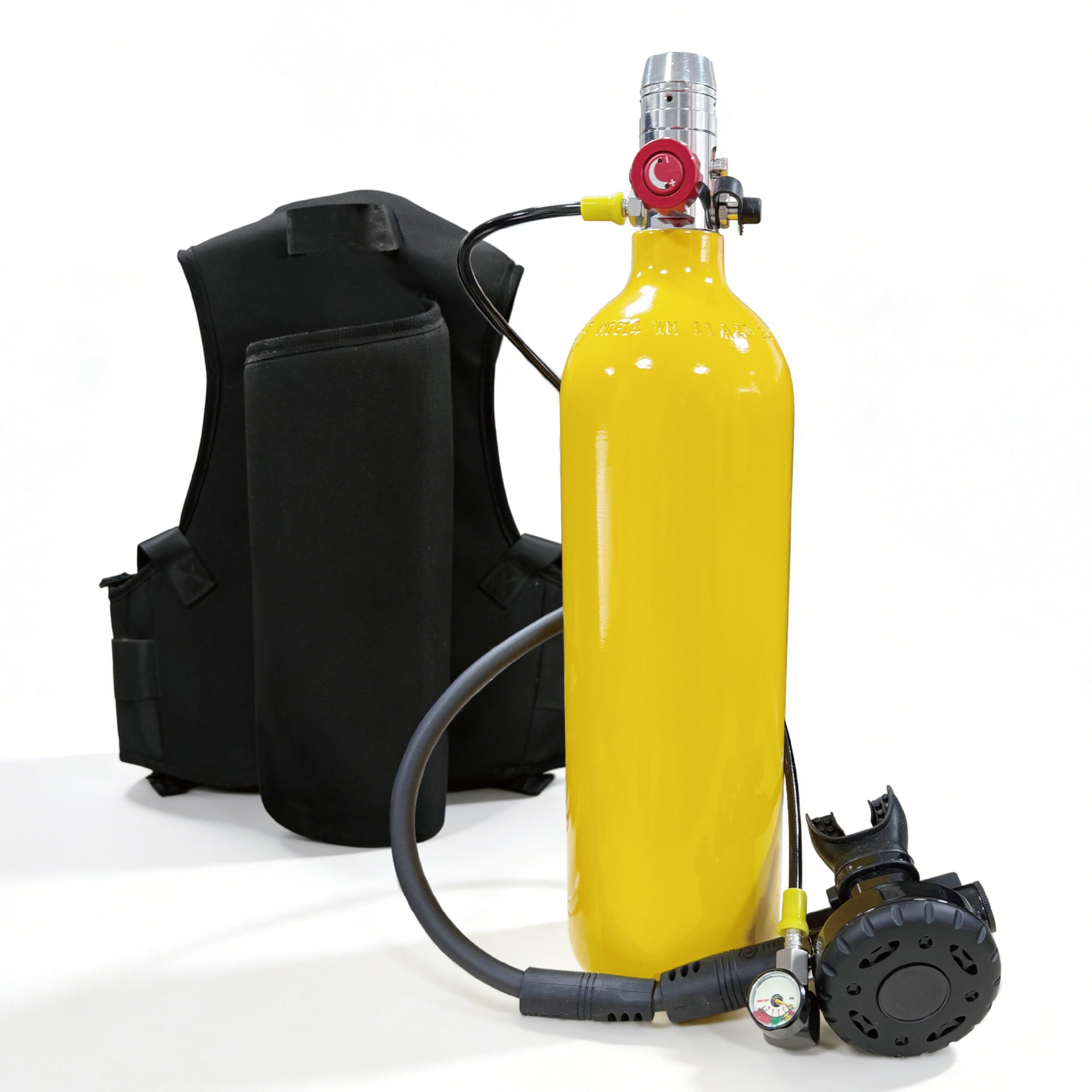 Mini Scuba Tank with Backpack and Regulator, Portable 2L Scuba Tank with DOT-3AL Certified, Refillable Pony Bottle for Underwater Breathing, Fun Diving
