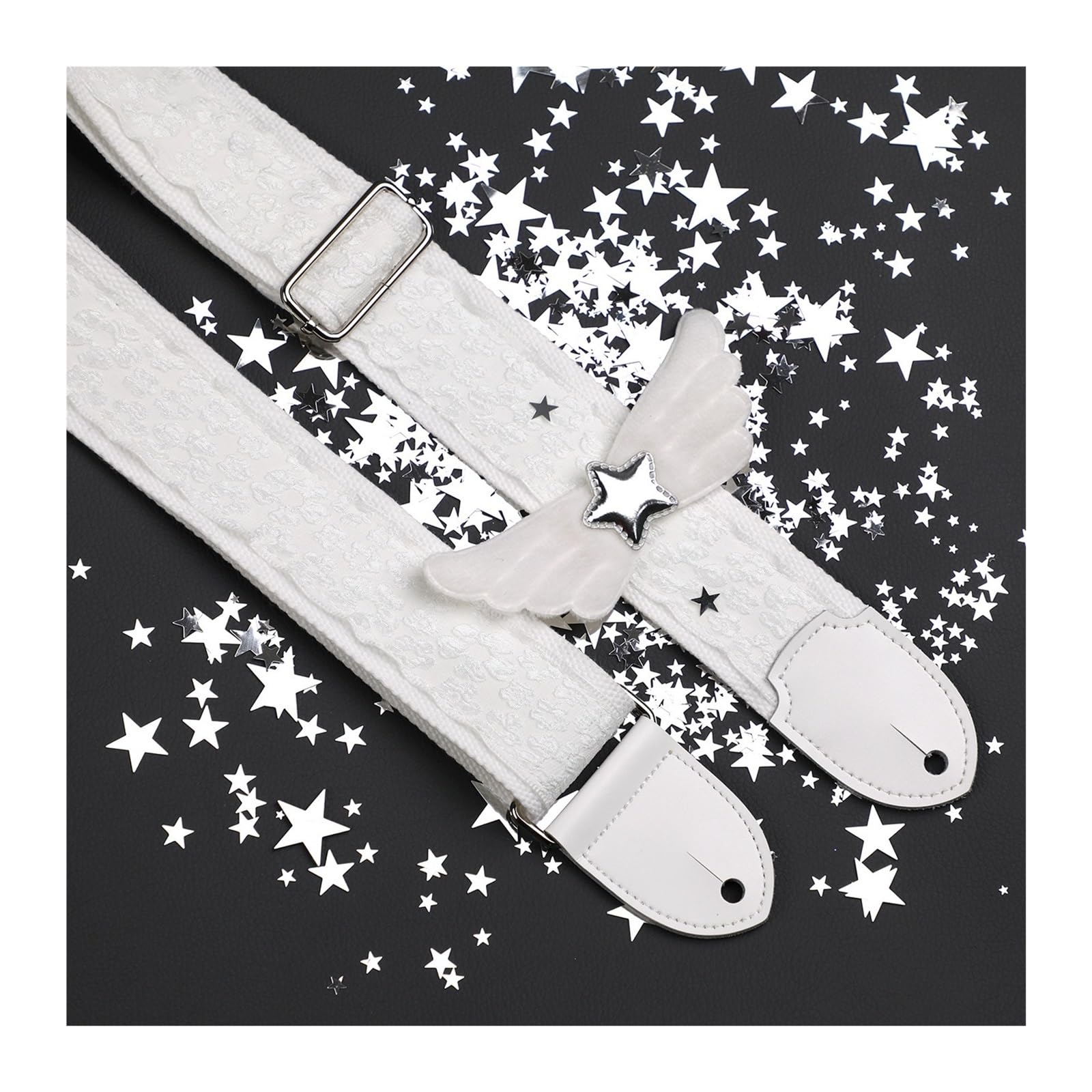 Tracolle for chitarra universali Silver Star Wings adatte a varie chitarre, bassi, chitarre acustiche folk in legno(Silver star wings+headstock strap)
