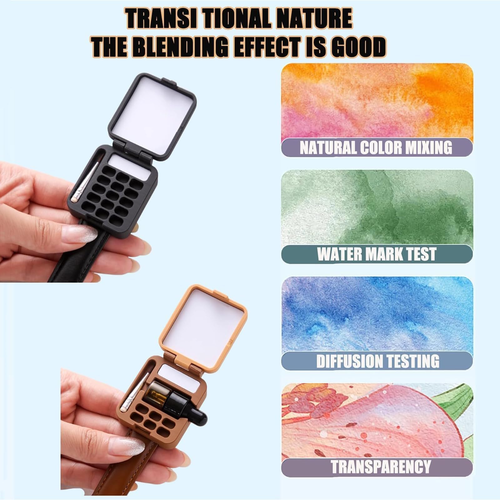 Tragbare Aquarellpalette, Multifunktionale Reisepalette, Integriertes Uhrendesign, Mit Wasserbehälter (optional), Für Malbegeisterte, Farbe Nicht Im Lieferumfang Enthalten