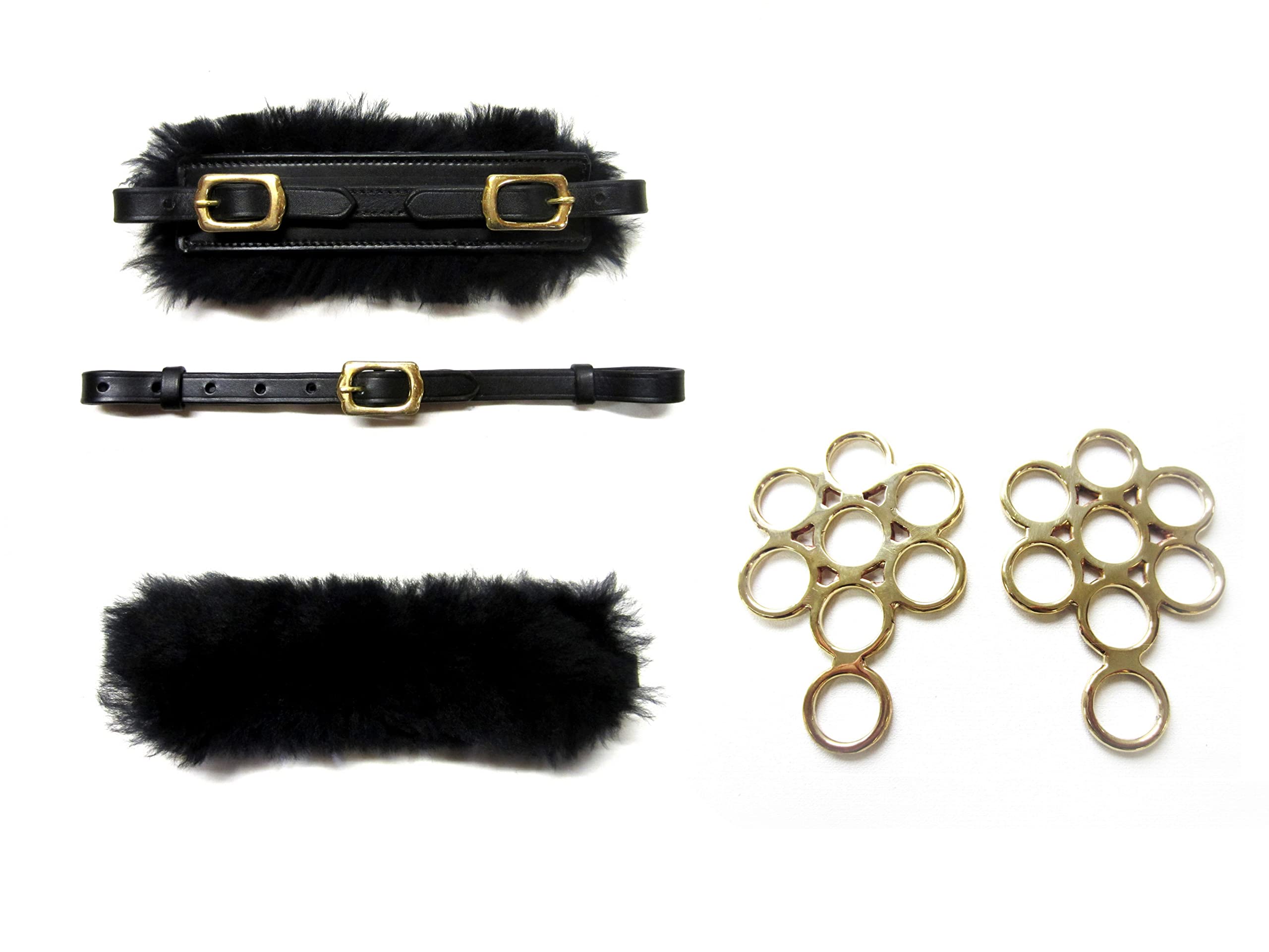 Set Gebisslose Zäumung Hackamore Flower Gold - Echt Schaffell