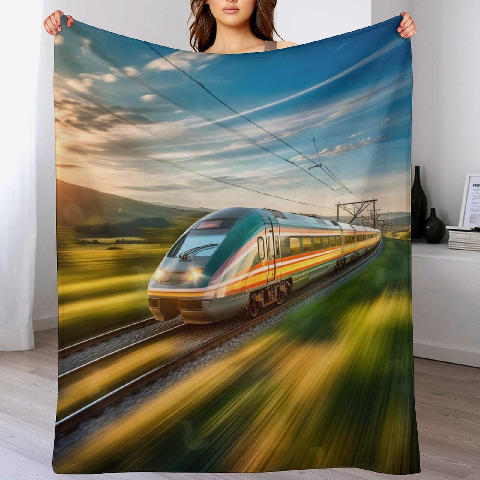 Pazzk Express Train Fleece Blanket Throw For Sofa & Bed, Plush Cozy Fuzzy Blanket, Super Soft And Warm Fluffy Blanket For All Seasons,（130×150Cm）