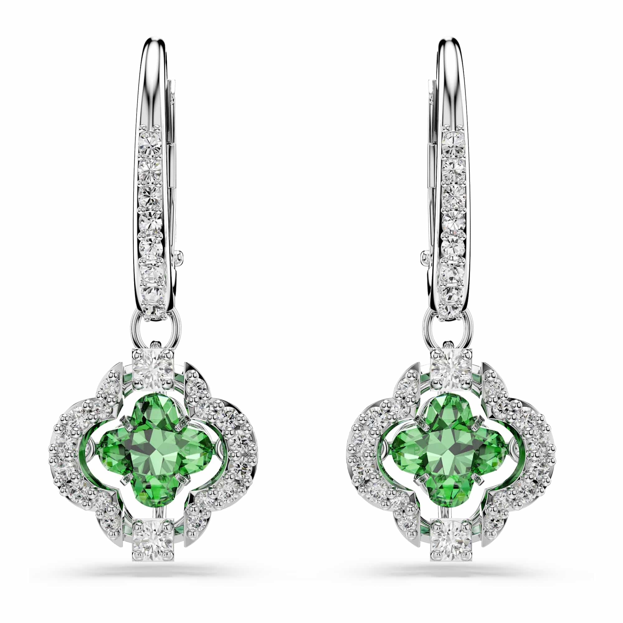 Swarovski Una Angelic Drop Earrings, Mixed Cuts, Green, Rhodium Plated