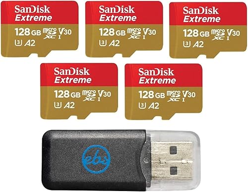 SanDisk Extreme Tarjeta MicroSD de 128 GB (paquete de 5) Tarjeta de memoria para DJI FPV Drone (SDSQXA1-128G-GN6MN) Clase 10 4K Video Speed V30