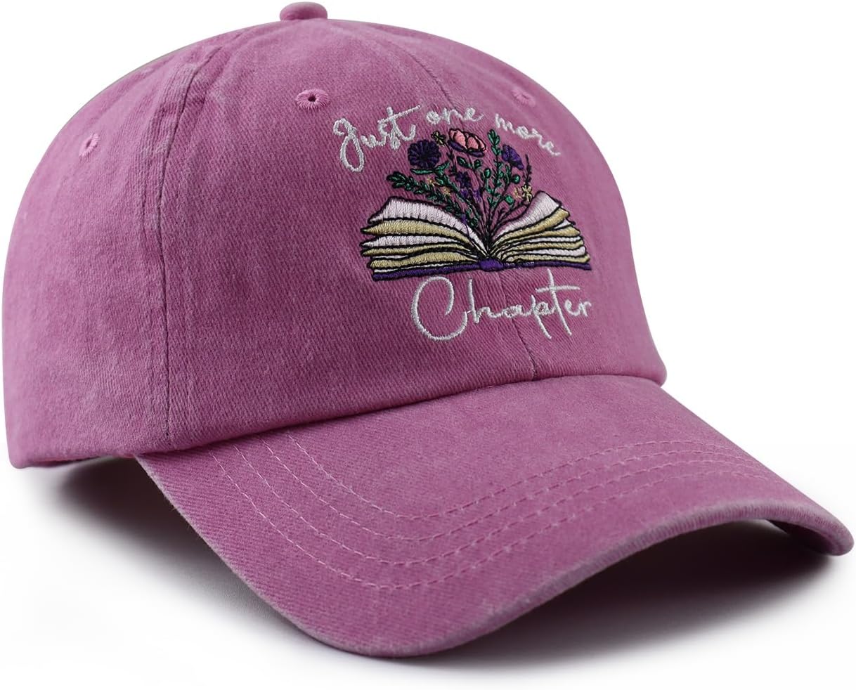 Just One More Chapter Hat for Men Women, Funny Adjustable Cotton Embroidered Book Lover Bookish Baseball Cap - Image 3