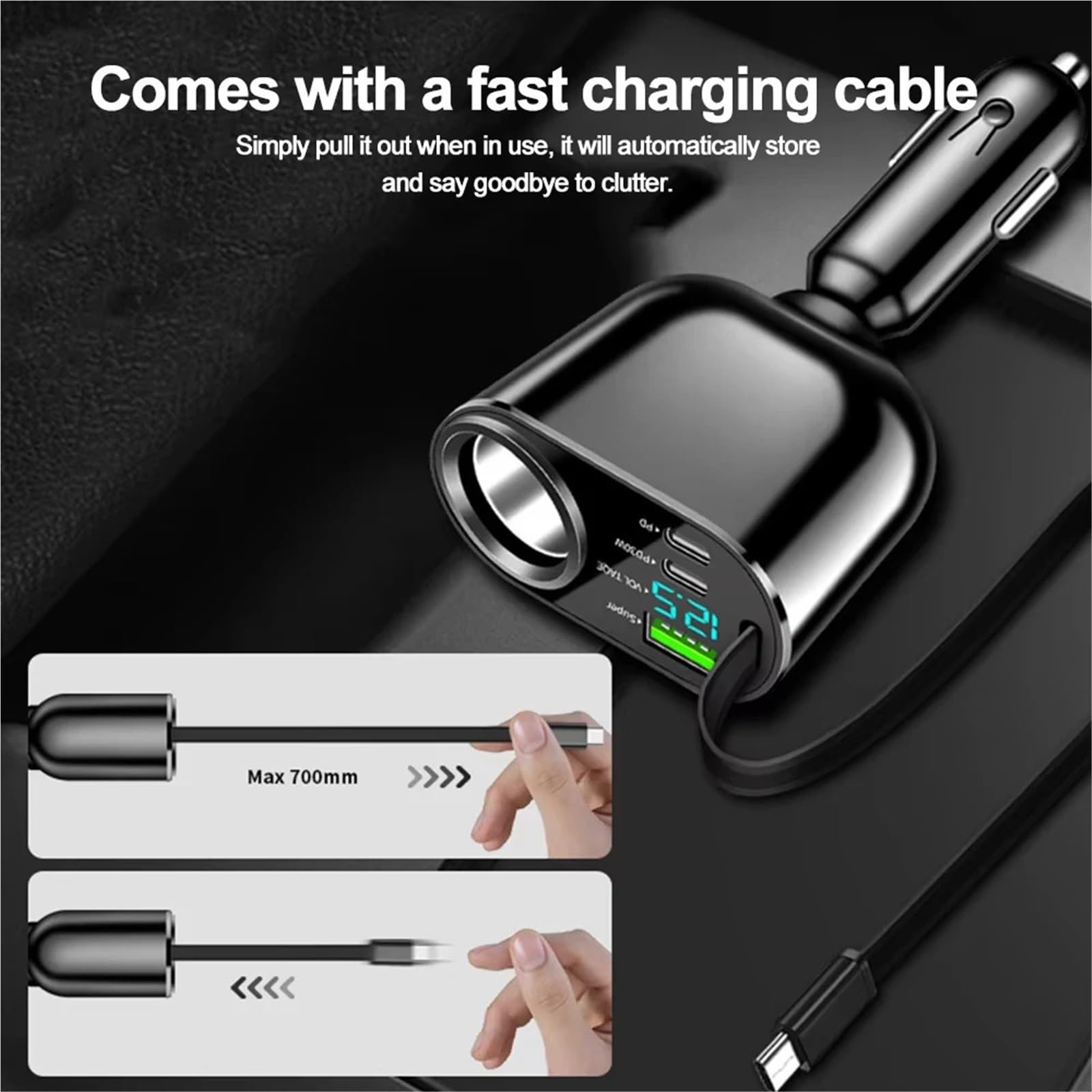 caricabatterie auto, Cavo telescopico di ricarica flash da 120/90/66 W(90W)
