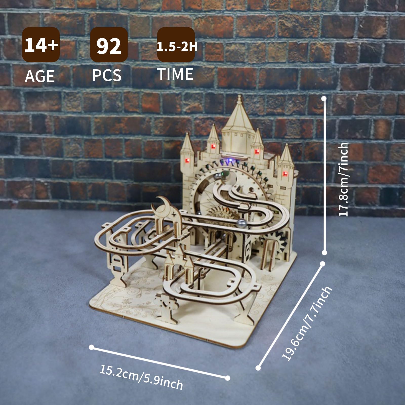 Music Park 3D Wooden Puzzles For Adults Electric Marble Run With Colorful Lights Castle Building Mechanical Model Kits Brain Teaser DIY Handmade - Image 3