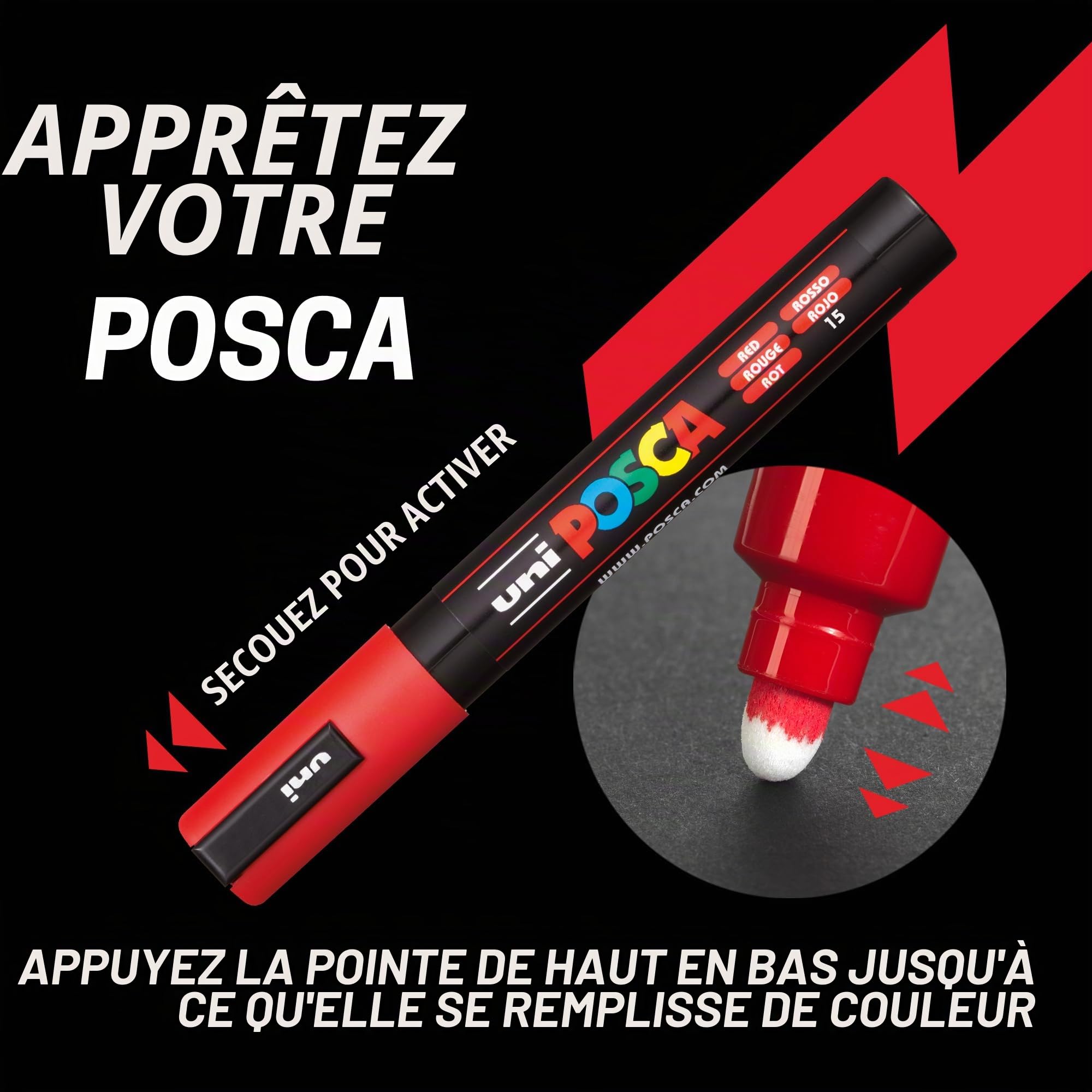 Posca 153544847 Lot de 16 Marqueurs peinture avec encre à base d'eau et pointe ogive, 1,5 mm