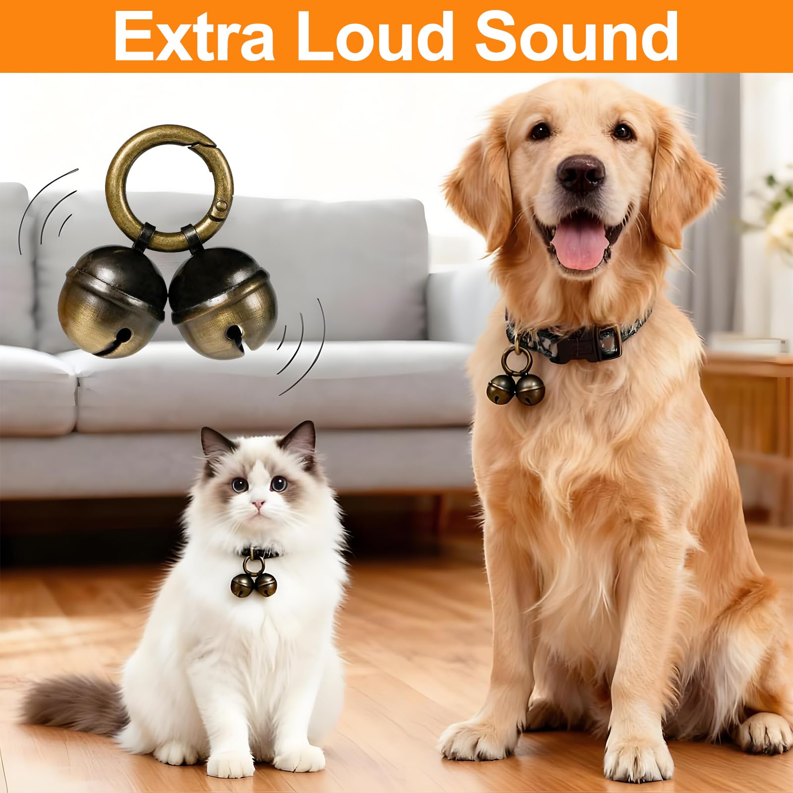 lrgnixs 2 Sets Bell for Dog Collar Cat Bell for Pet Tracking Extra Loud Dog and Cat Bells for Collar Copper Bells with Quick Clips (Vintage Bronze) - Image 3