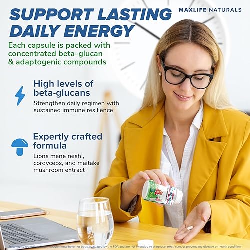Miniatura 4 de Mezcla nootrópica de 5 hongos  60 cápsulas, cola de pavo, reishi, extracto de hongo Maitake con alto contenido de beta-glucano y melena de león,