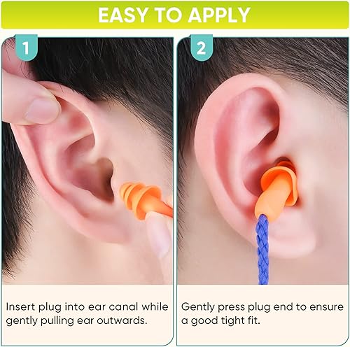 Miniatura 8 de TICONN 48 pares de tapones de silicona reutilizables para los oídos para dormir con cancelación de ruido, tapones para los oídos con cable NRR de 25