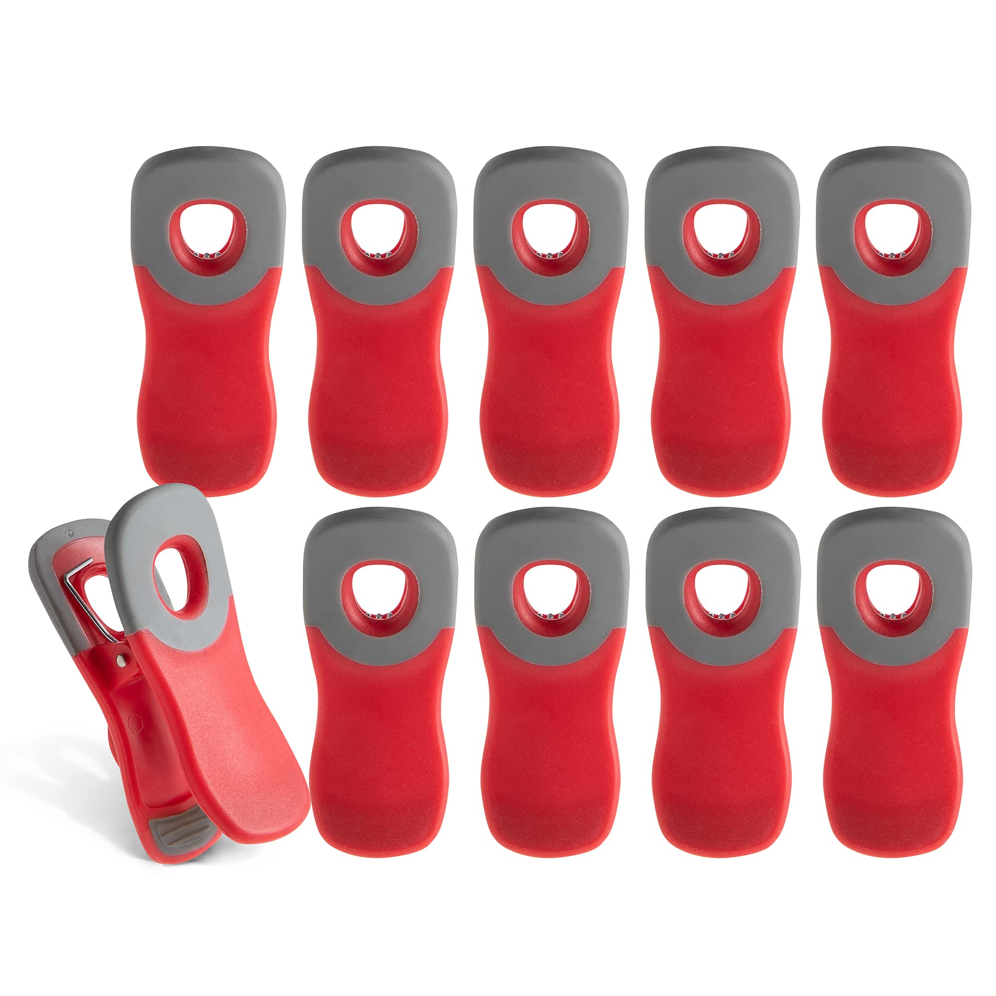 COOK WITH COLOR Set of 10 Chip Bag Clips with Magnet- Rubber Bag Clip with Airtight Seal, Kitchen Storage Clips for Organizing and Sealing Needs (Red)