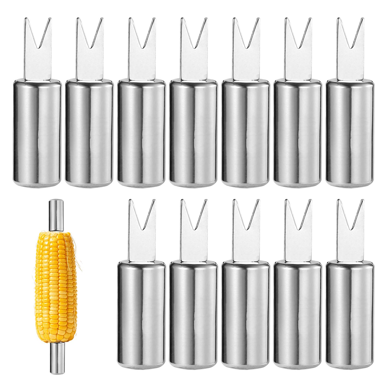 Corn on the Cob Skewers, 12PCS Reusable Stainless Steel Corn Holders for Barbecues, Camping, Picnics, Parties and Daily Cooking, Sweetcorn Holders with Secure Grip Design
