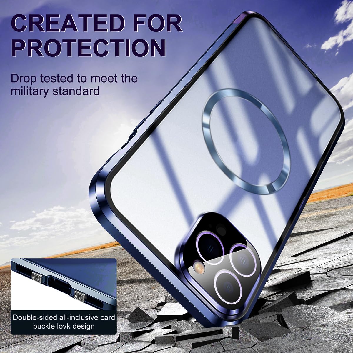 TOPF&B Magnetic Case for iPhone 15 Pro Privacy Cover,360 Degree Full Cover Built-in Privacy Screen Protector and Camera Protector[Compatible MagSafe],Metal Bumper Case for iPhone 15 Pro,Blue