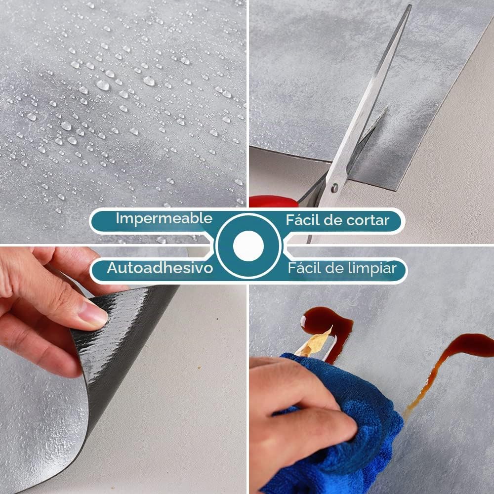 VEELIKE Suelos Vinilo Adhesivos Hormigón Gris Vinilo Suelo Cocina Impermeable Suelo Vinilo Autoadhesivo Baño Suelos de Vinilo Adhesivos para Suelos Habitación Recibidor 1.5mm 30cm×30cm 24 Piezas