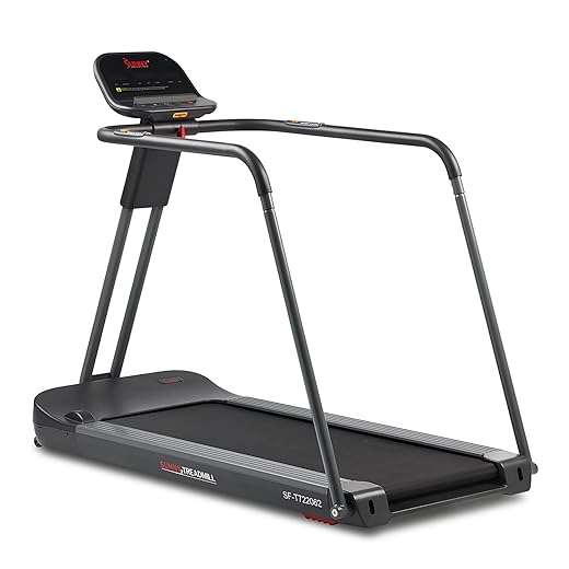 Sunny Health & Fitness Endurance Cardio Running Walking Treadmill with Extended Safety Handrails, Low-Impact, Low Wide Deck, Safe for Recovery & optional SunnyFit® App Enhanced Bluetooth Connectivity