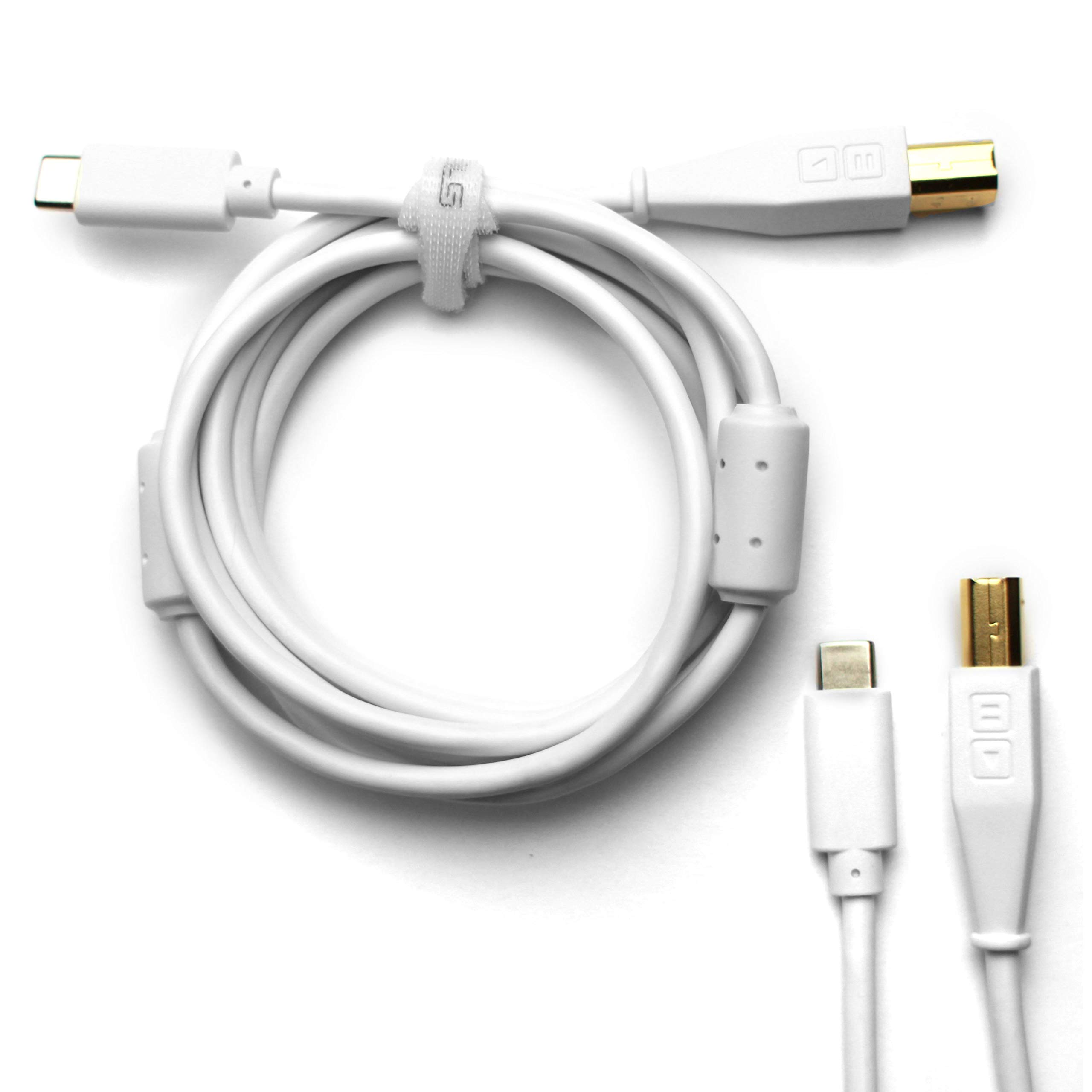 DJ Techtools Chroma Cable USB-C,Audio Optimised USB-C to USB-B Cable (Fully Braided Shielding with Two Ferrite Core Throttles, Length: 1.5 m with Velcro Fastener) White