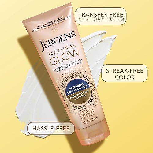 Miniatura 7 de Jergens Glow natural  reafirmante Tanner Tanner sin sol para tono de piel mediano a profundo Loción corporal de reafirmación contra celulitis para
