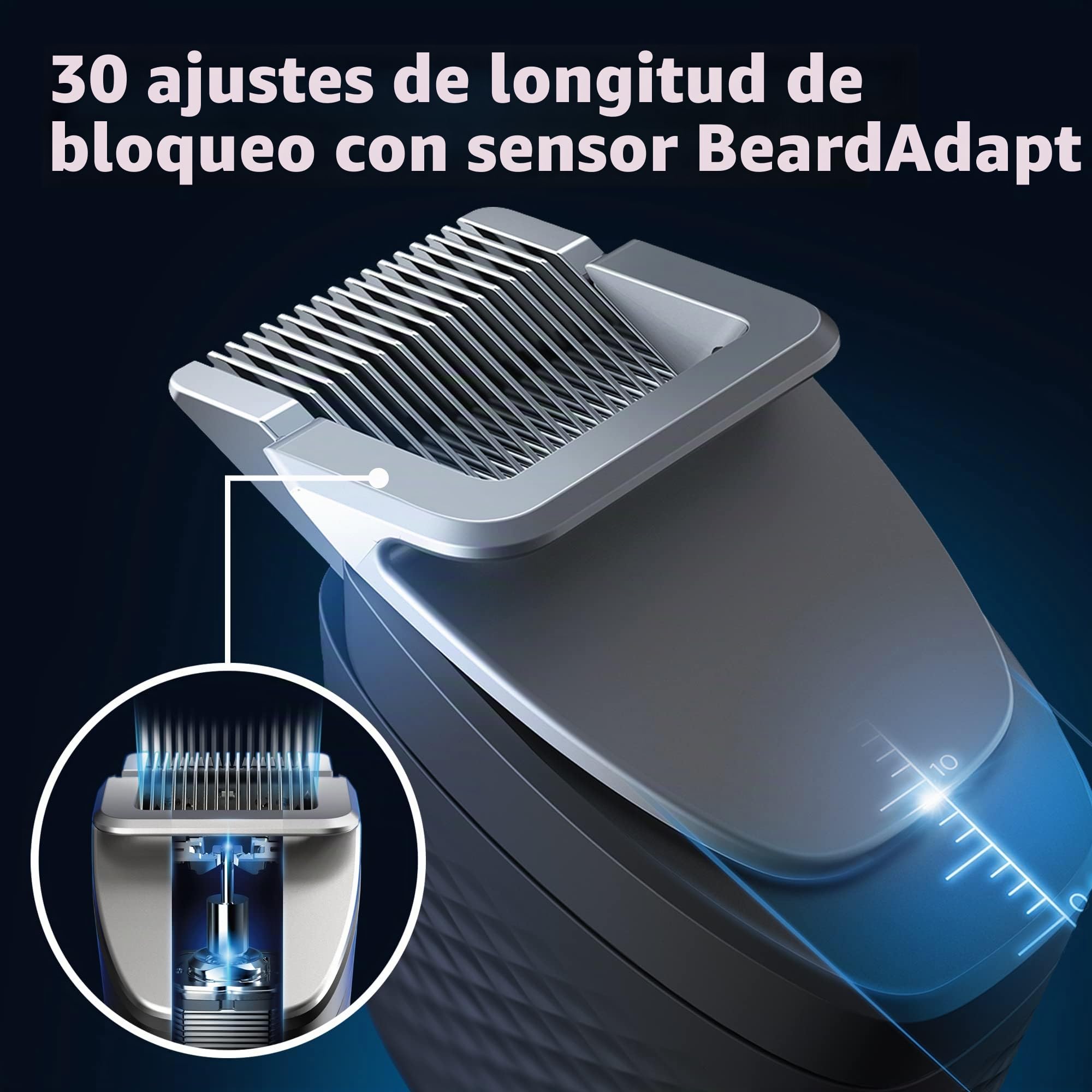 Norelco Philips Series 9000, recortadora de barba y pelo de máxima precisión con tecnología Beard Sense para un corte uniforme, BT9810/40