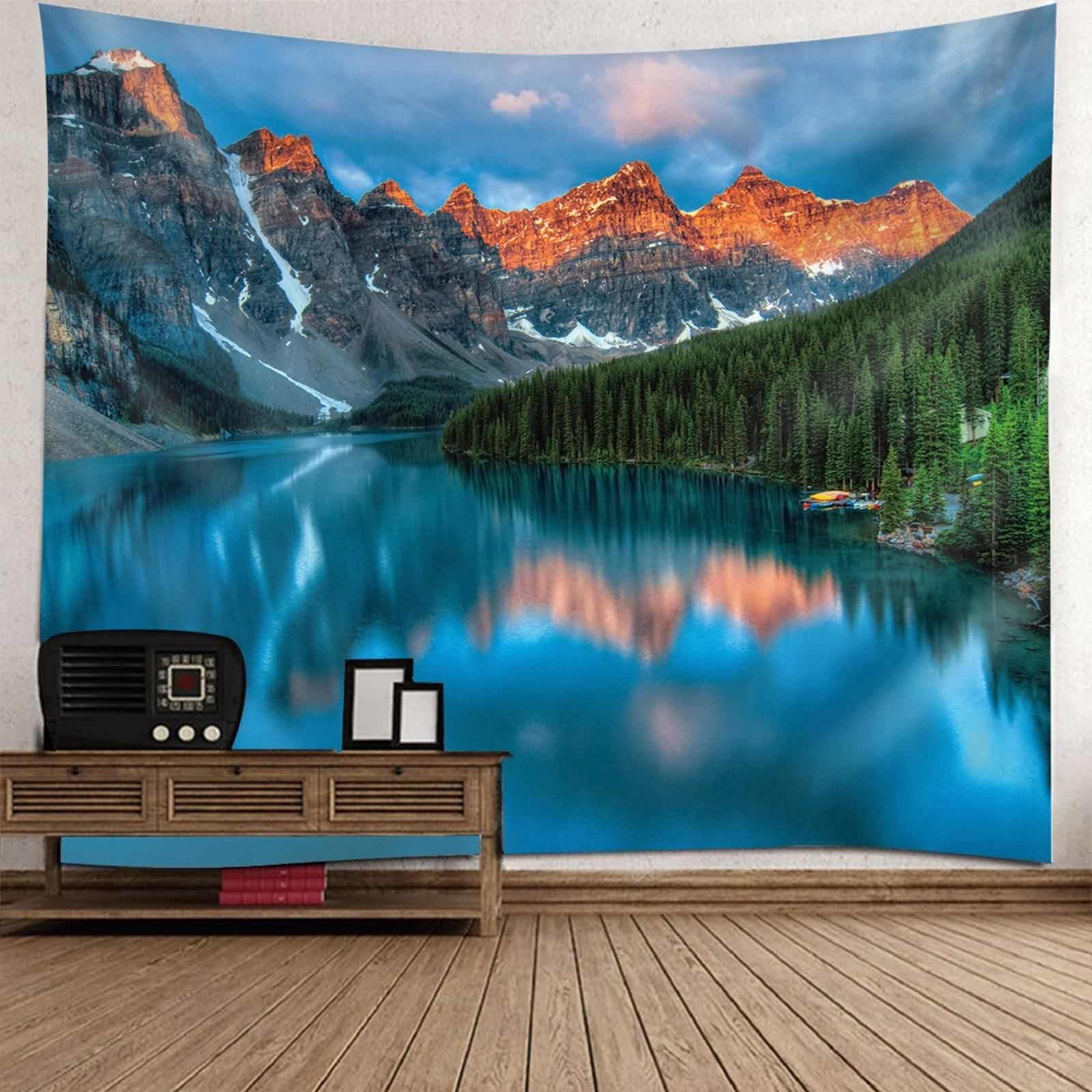 Tapisserie murale marron 240x220cm avec motifs montagne et mer de qualité supérieure