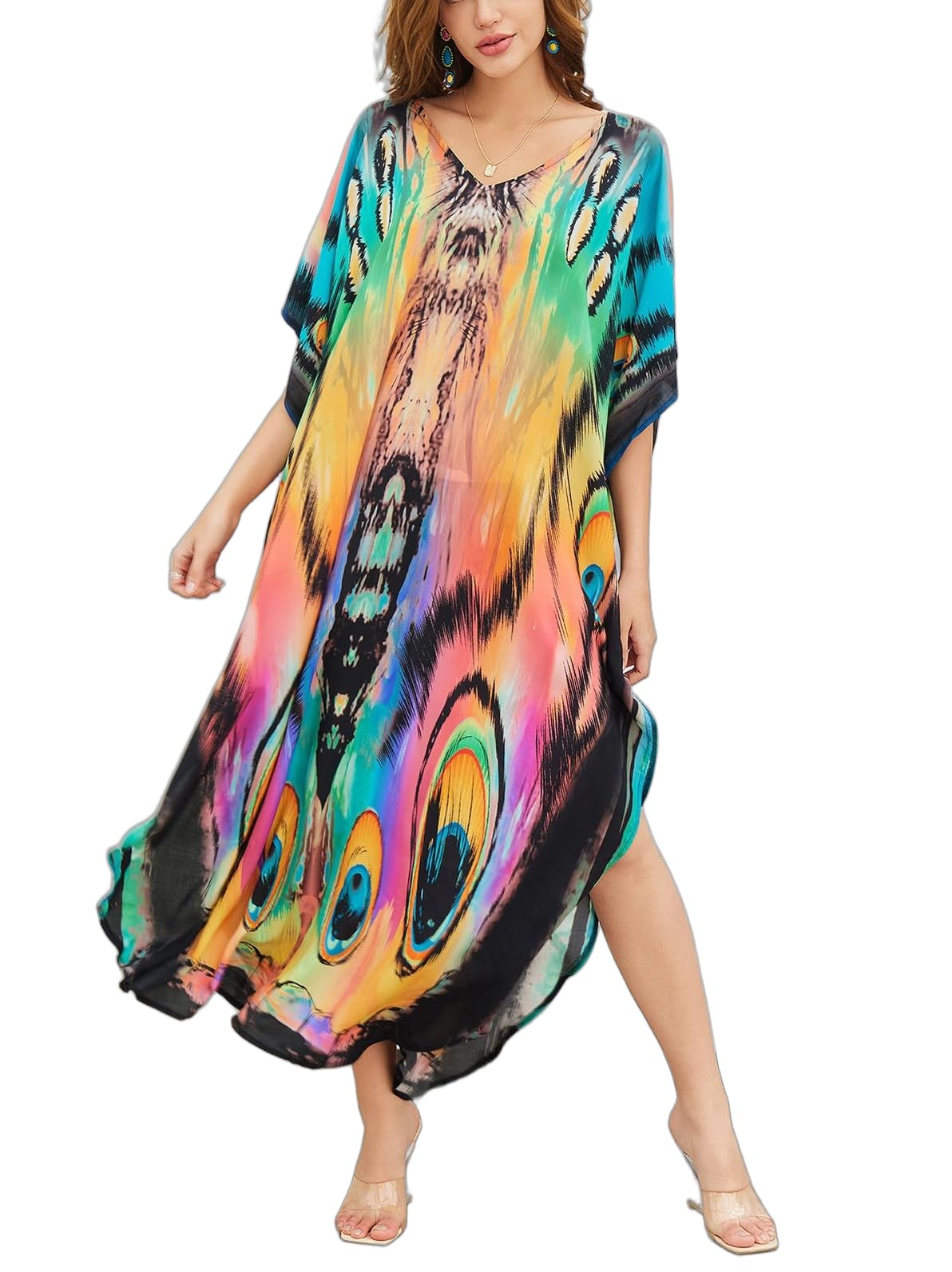 NFVNKJ Women's Plus Size Beach Lounge Kaftan Maxi Dress Swimsuit Coverup for Women