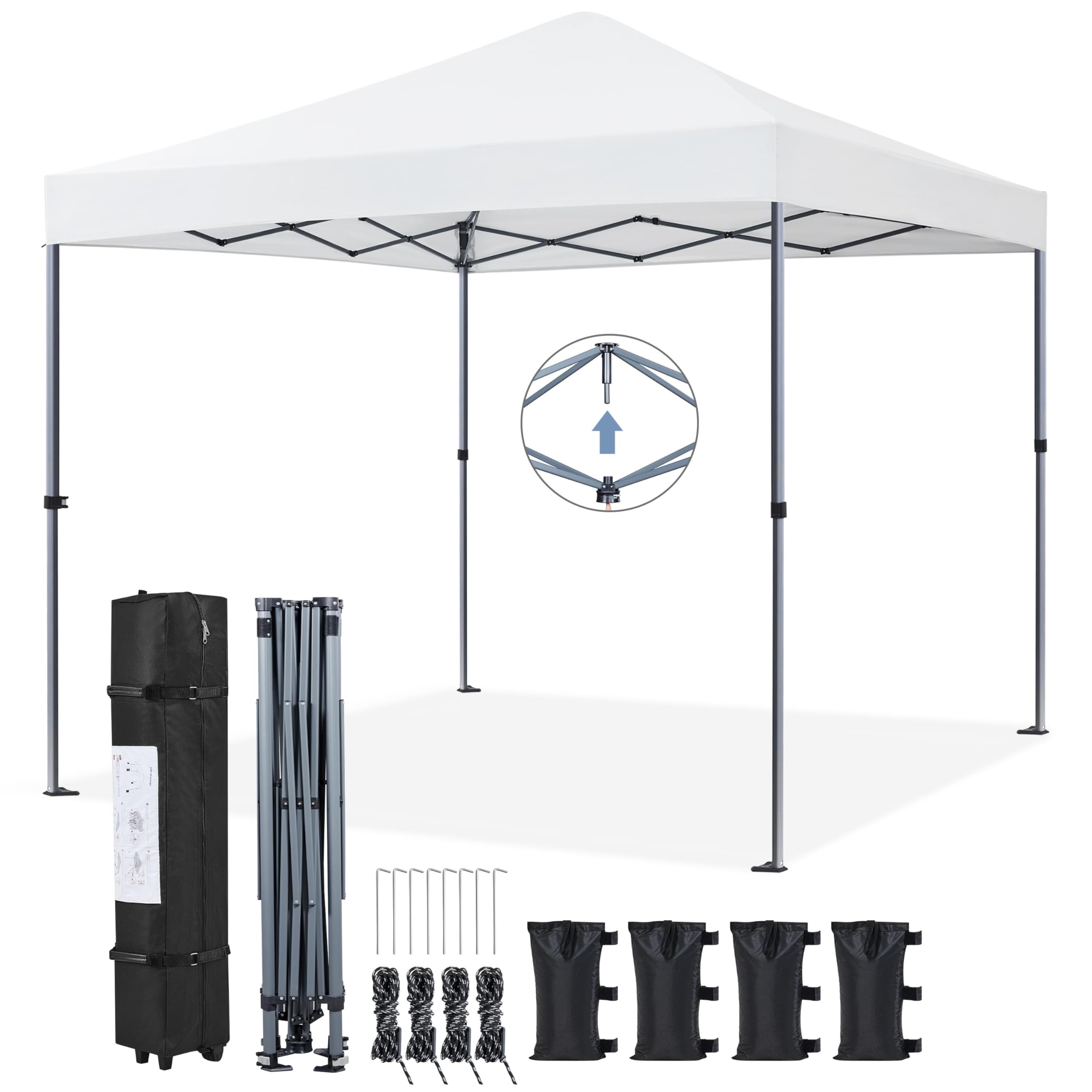 Yaheetech 3x3m Pop Up Pavillon One Push Faltpavillon 170-265 cm H, Weiß | Gartenpavillon Wasserdicht Partyzelt UV-Schutz 50+ Faltzelt inkl. 8 Bodennägel & 4 Sandsäcke & 1 Tragetasche für Camping