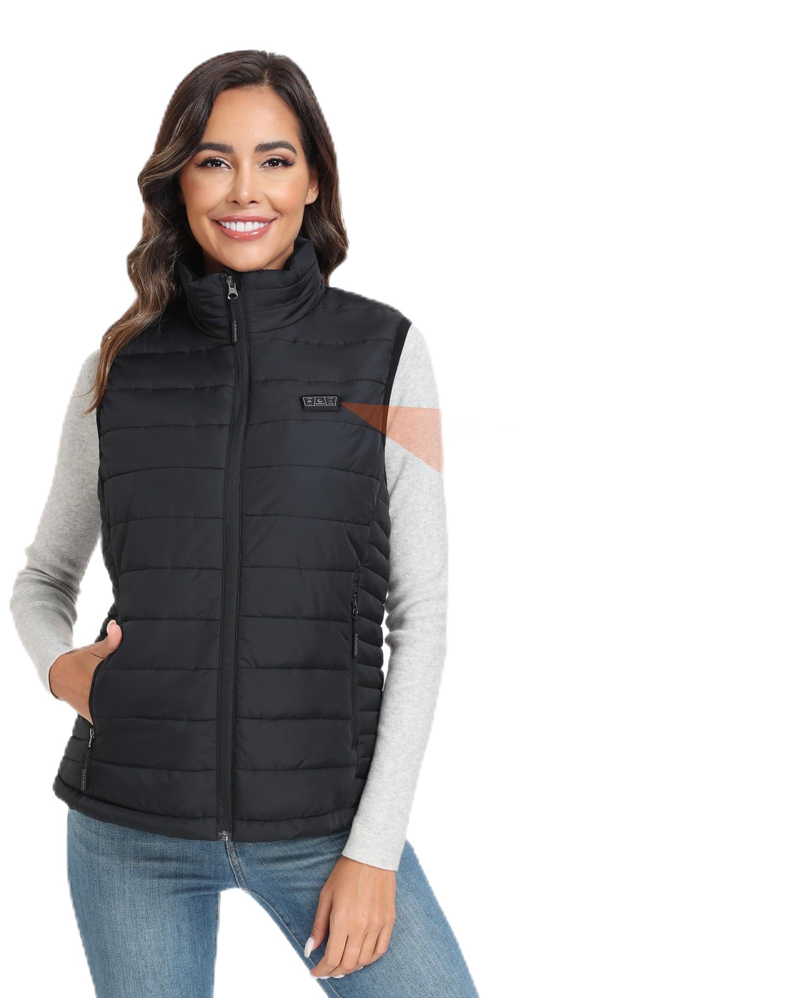 TopdotWomen's Heated Gilet,Heated Vest with 16000mAh 7.4V Power Bank, 8 Heating Zones Electric Heating Vest with 3 Temperature Levels for Women Cycling, Camping & Outdoor Work,Black