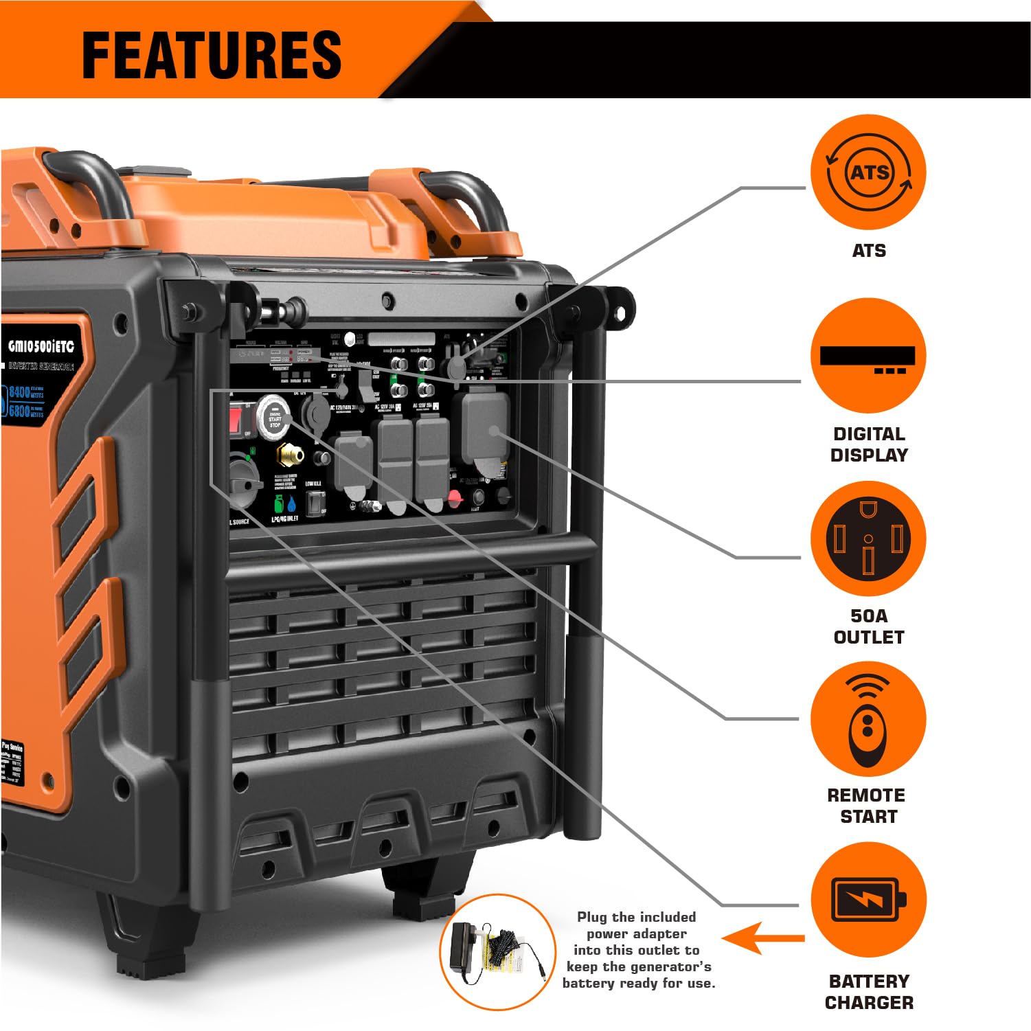 GENMAX GM10500iETC Tri Fuel Inverter Generator,10500Watt 458cc Tri