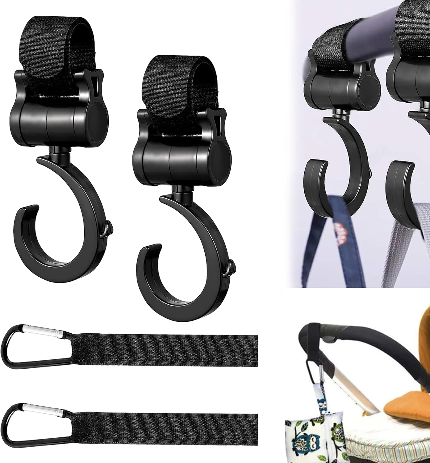 2Pcs Buggy Clips for Pram with 2Pcs Pram Carabiner Clip Adjustable Pram