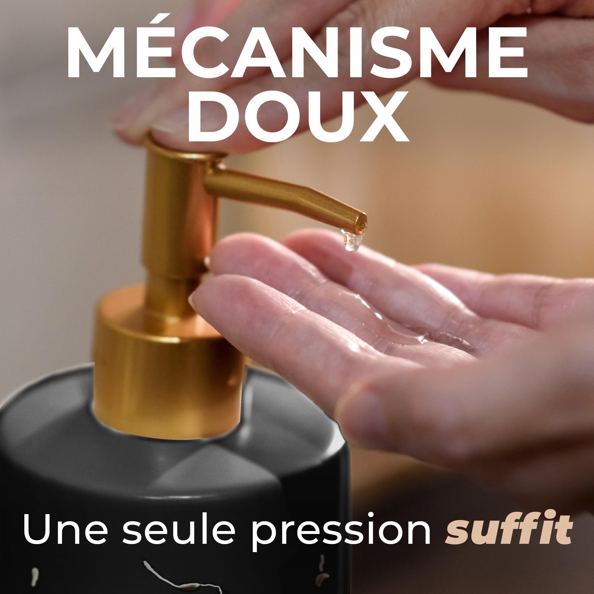 Distributeur Savon Douche Céramique 400ML | Distributeur Savon Salle De Bain | Distributeur De Savon Liquide Vaisselle Pompe Savon | Pousse Mousse Savon Main | Distributeur À Savon (Noir)