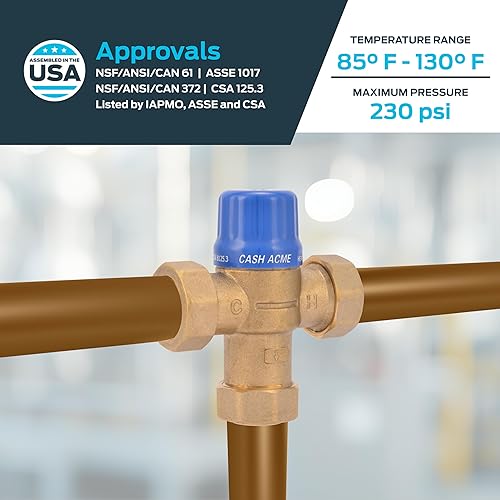 Miniatura 10 de Cash Acme Válvula mezcladora termostática de crimpado HG110 de 34 pulgadas con conexiones de púas y controles integrales, accesorio de plomería de