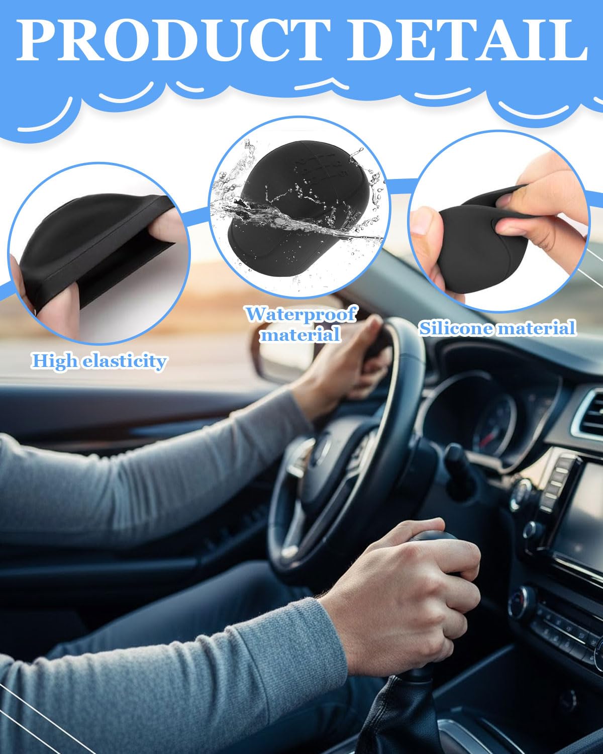 CULEB Funda universal para palanca de cambios de coche, Cubierta de Perilla de palanca de Marchas, protector de pomo adherente, Funda palanca de cambios, Silicona, Universal, Negro, 6 Marchas - 4