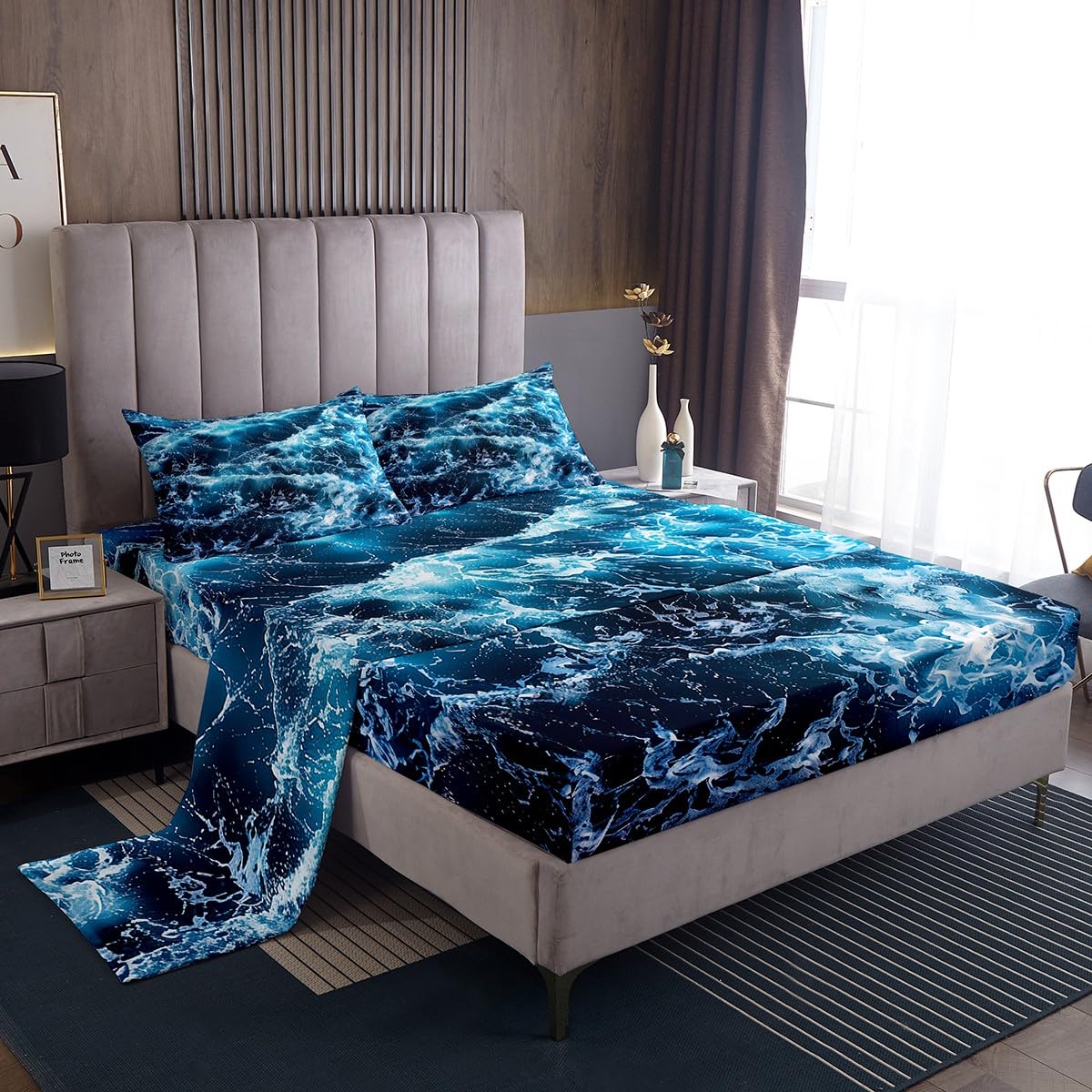 Erosebridal Blue Waves Comforter Set Twin Size - Ocean Theme Summer Bedding With Pillow Case - View #7