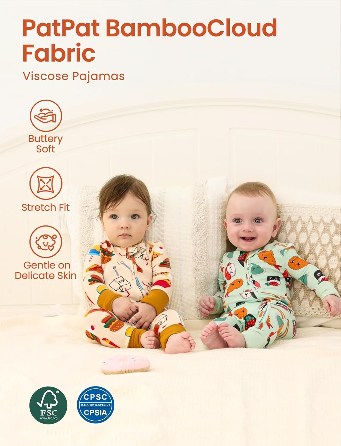 PATPAT Baby Pajama with Bamboo Viscose, Footie Jumpsuit Romper with 2-Way Zipper for Baby Boy Girl Toddler Sleeper Sleepwear - Image 2