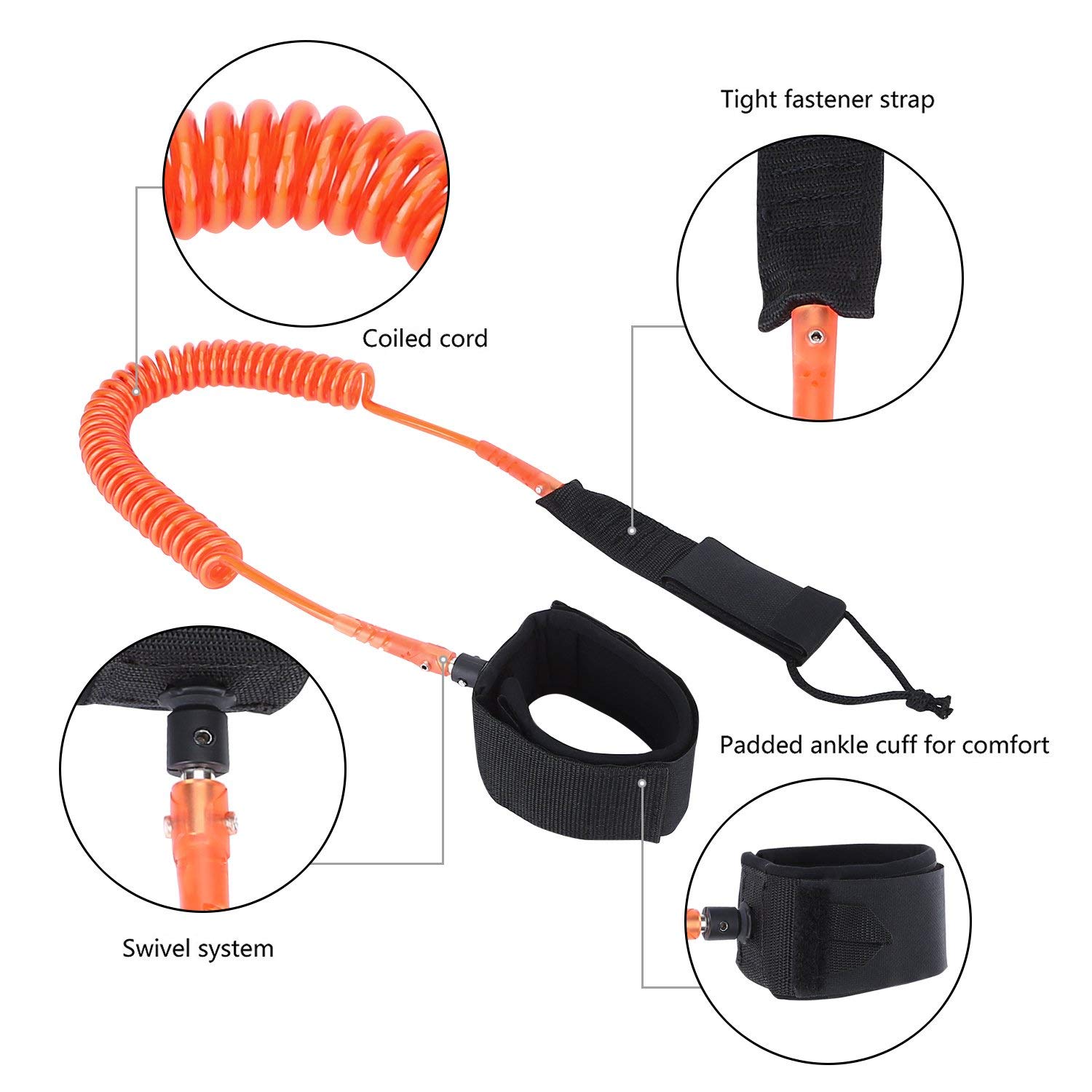 Leash NONMON Pour Paddle Et Surf – Cordon 7 Mm X 10 Pieds, Swivels Inox, Manchette Néoprène, Poche à Clé