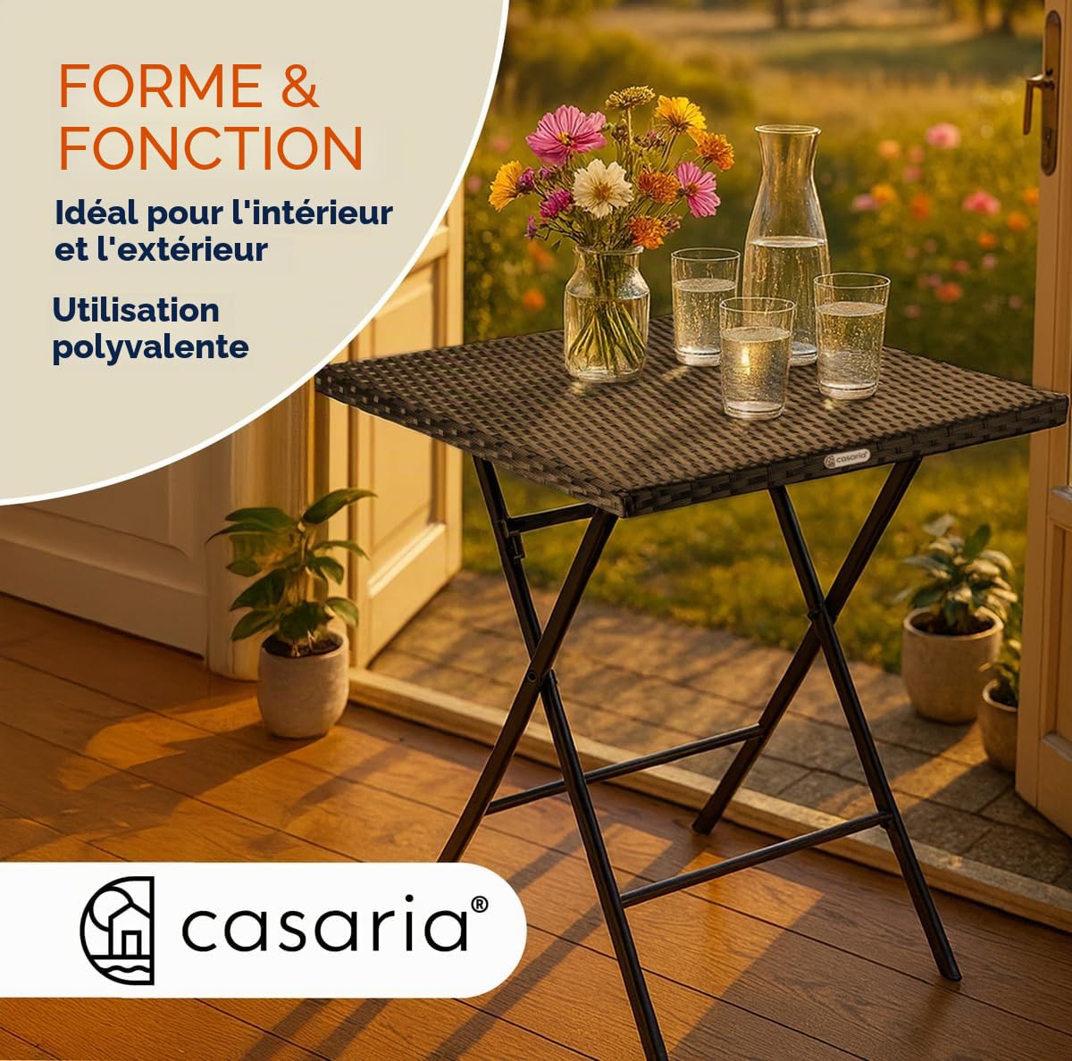 Casaria Table Pliante polyrotin 65x65x75cm Jardin Balcon terrasse Extérieur Table de Camping