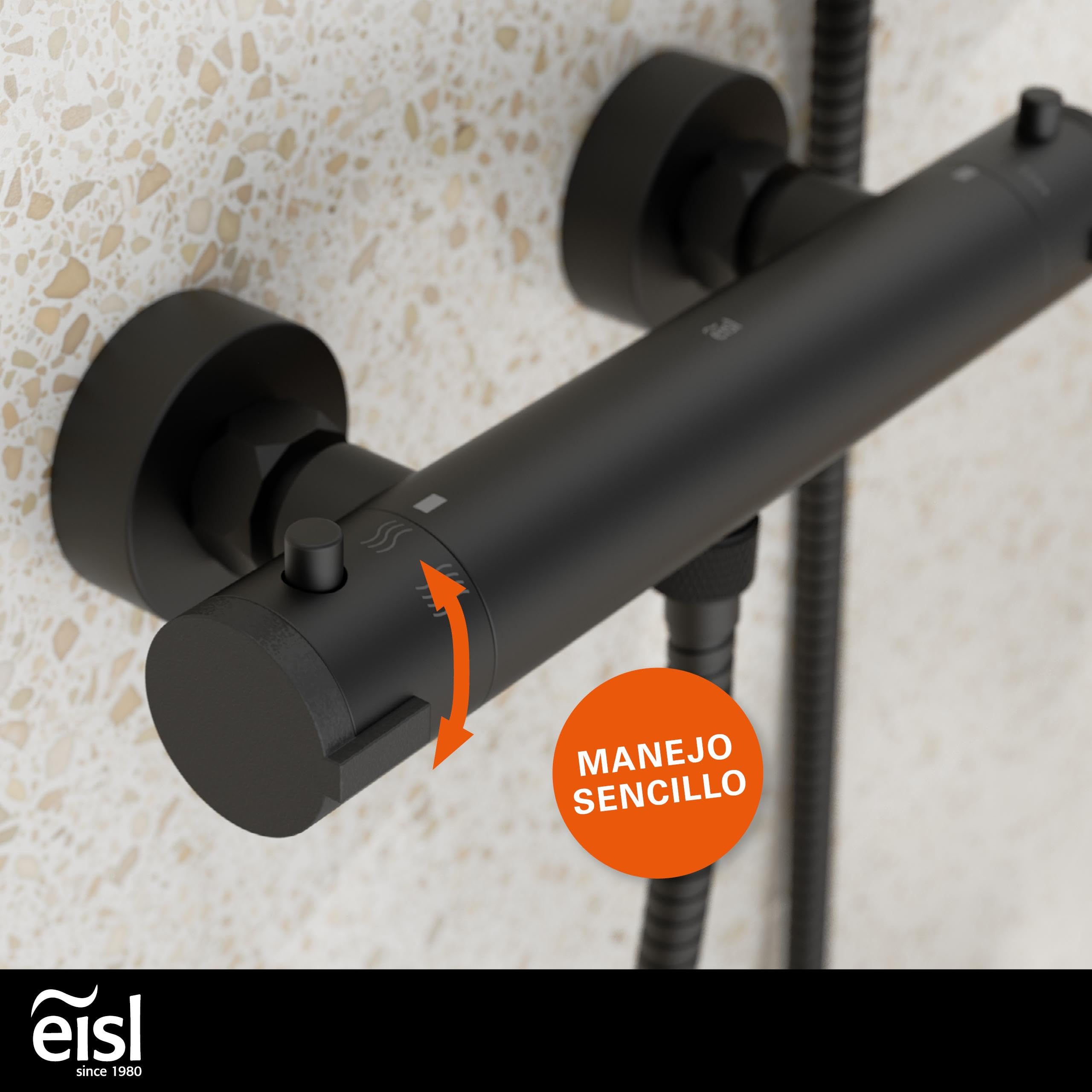 EISL CLAUDIO CLT168ACRBL - Grifo mezclador de ducha con termostato negro con bloqueo de seguridad a 38 °C, grifo de ducha con función de ahorro de agua, color negro