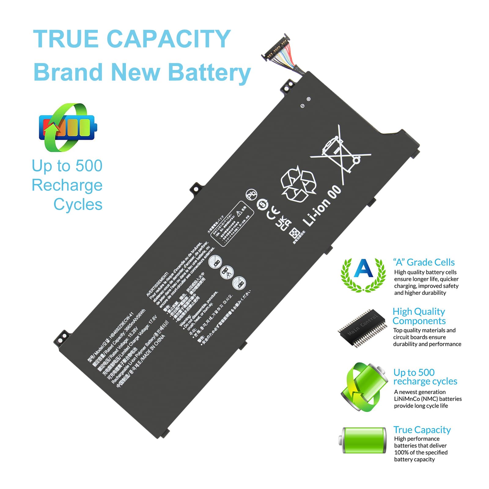 HB4692Z9ECW-41 Batterie per Honor Magicbook 14 (2019) per Huawei Matebook D 14 (2020) 14-53010TVS NBLK-WAX9X NBB-WAE9 NbB-WAE9P NBB-WAH9 NbB-WAH9P NbB-WAQ9R NbB-WAQ9RP Nbl-WAQ9R 15.28V 56Wh