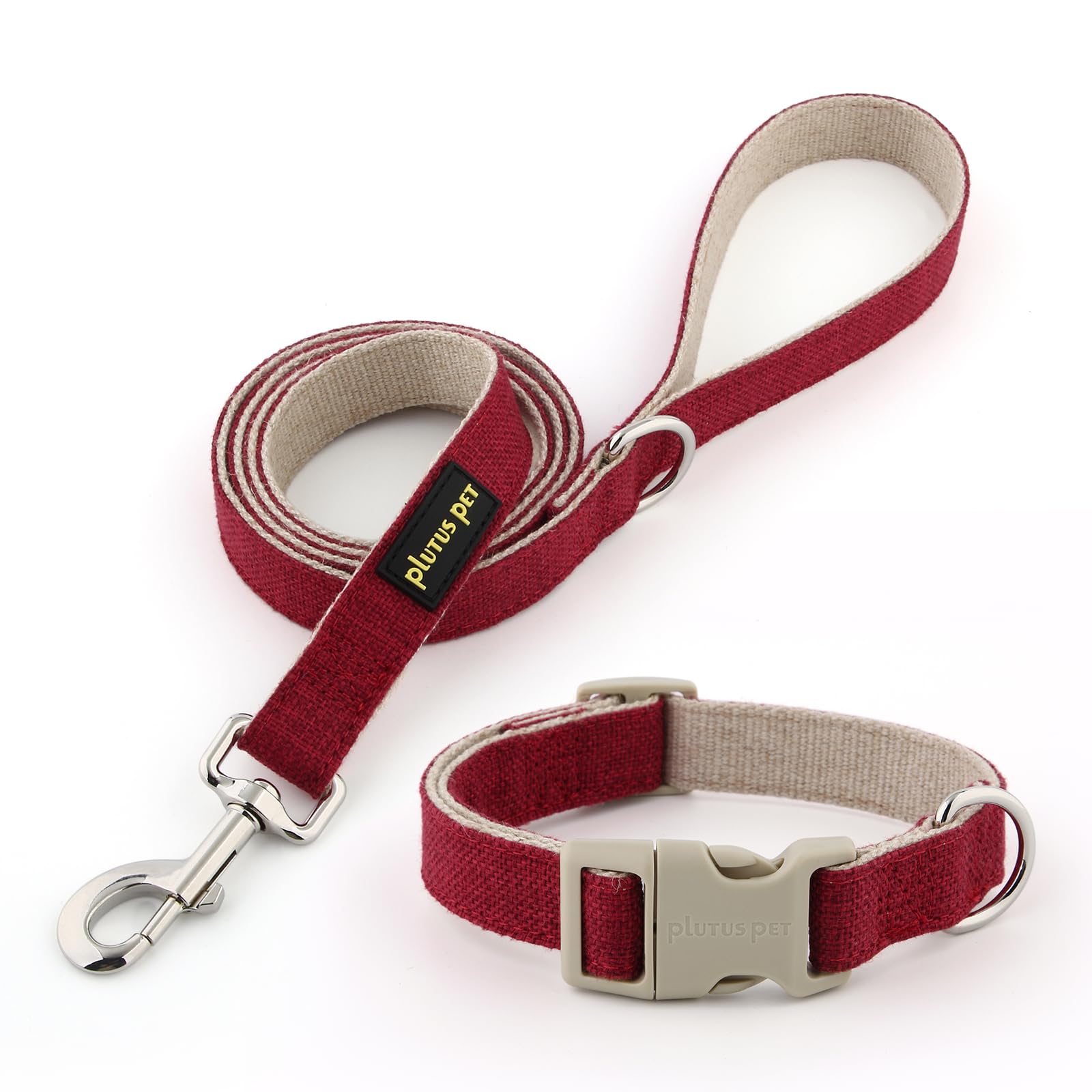 Plutus Pet Cotton Hemp Dog Collar and Leash Set, Adjustable Collar for Small, Medium, and Large Dogs, Heavy Duty and Soft on Skin, Red, XL