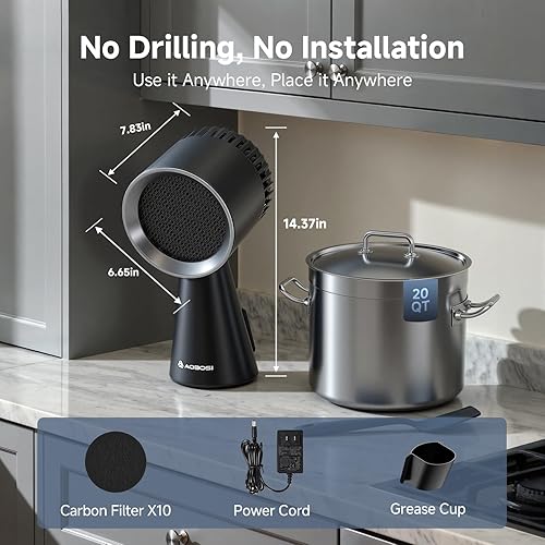 Miniatura 9 de AAOBOSI Campana extractora portátil, campana extractora de escritorio con calibre más grande, ventilador de cocina de 3 velocidades, bajo ruido,