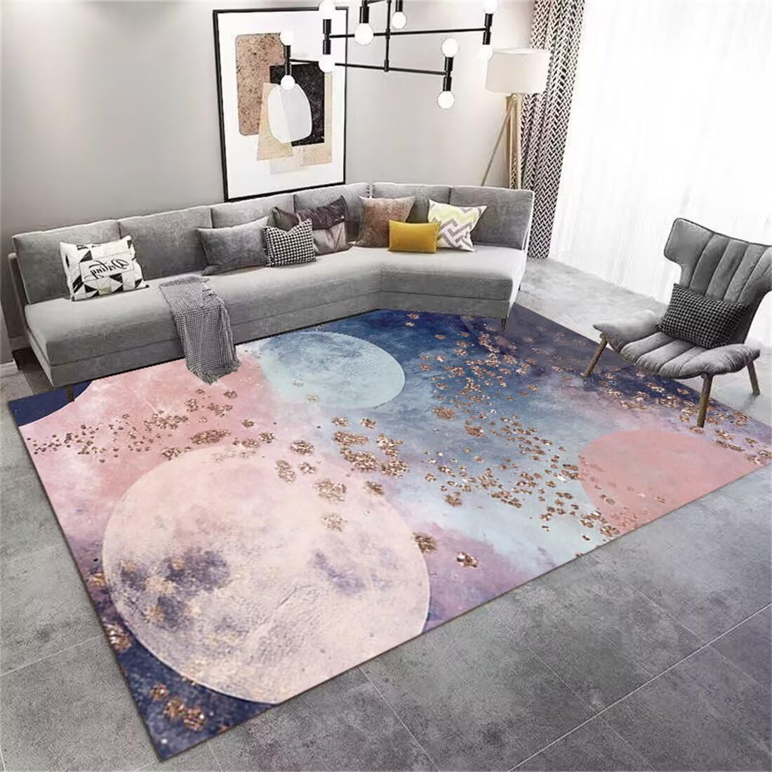 Tapis chambre ado fille bleu rose déco galaxie tapis du salon 140x300cm