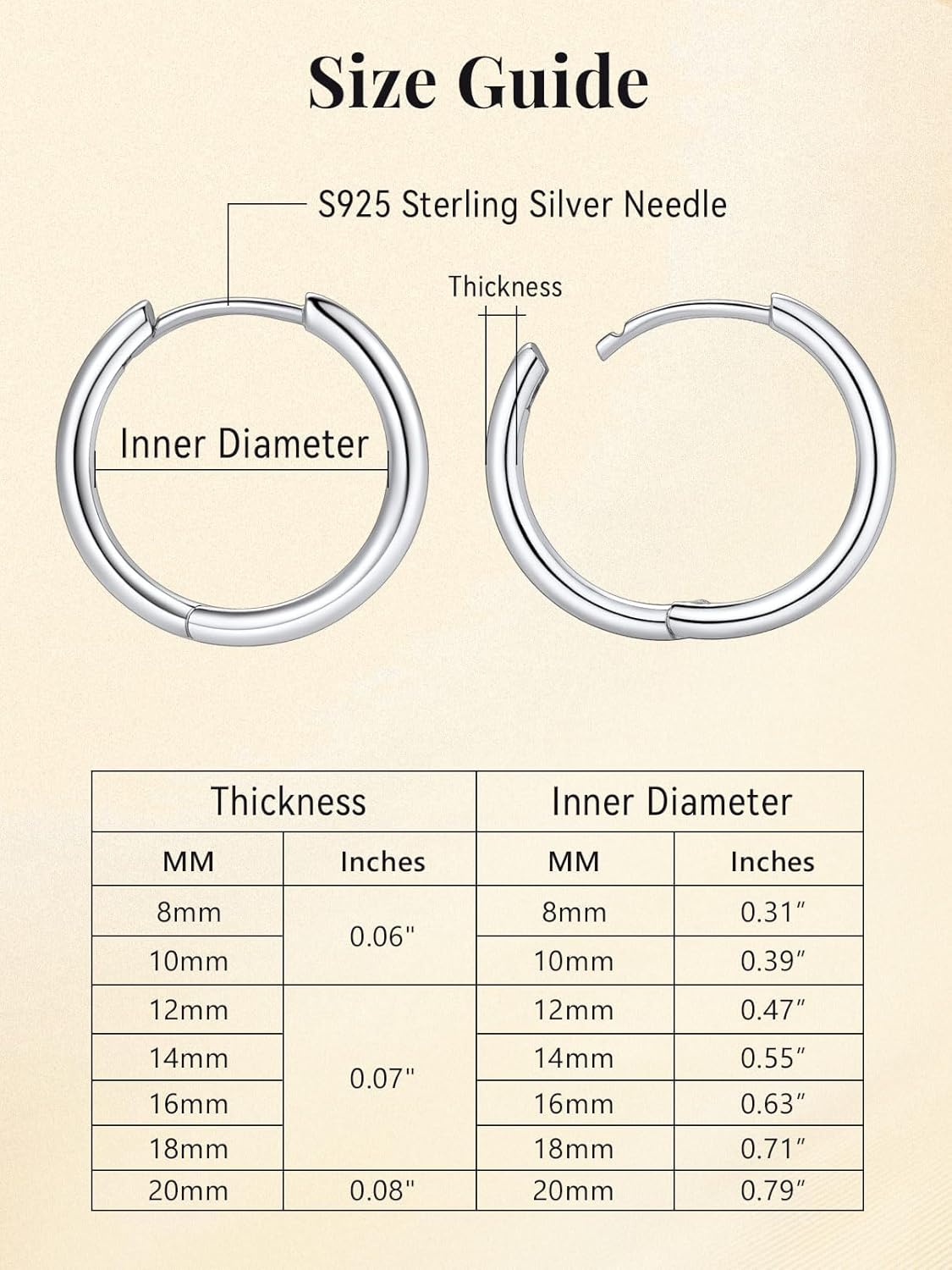 FaithHeart Sterling Silver Huggie Hoop Earrings for Women, Real S925 Hypoallergenic Lightweight Silver/Black/Gold/Rose Gold Huggie Hoops Everyday Sleeper Earring 8/10/12/14/16/18/20mm - Image 6